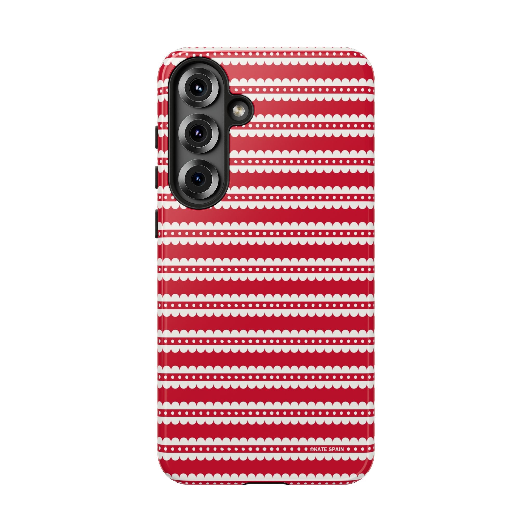 Candy Cane Stripe Samsung Galaxy S25 Plus Case – Glossy | red, cream scalloped candy cane stripe print