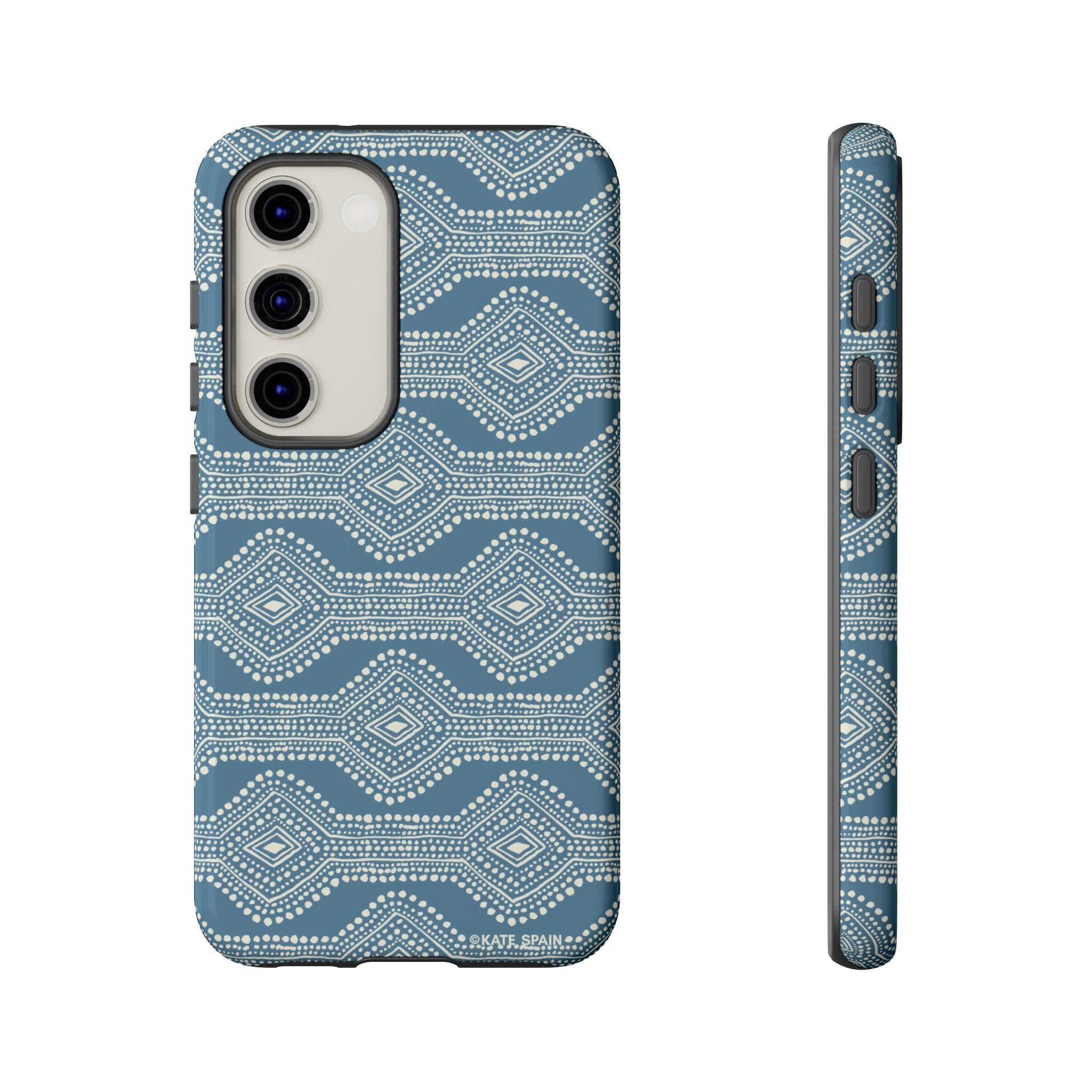 Luxury Diamond Dots Samsung Galaxy S23 Case – Glossy  | blue, cream geometric diamond dot lattice print