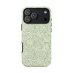 Montauk Daisy Meadow Green iPhone 17 Pro Case – Matte | sage green, white graphic daisy and fern print, golden yellow centers | dual-layer protection