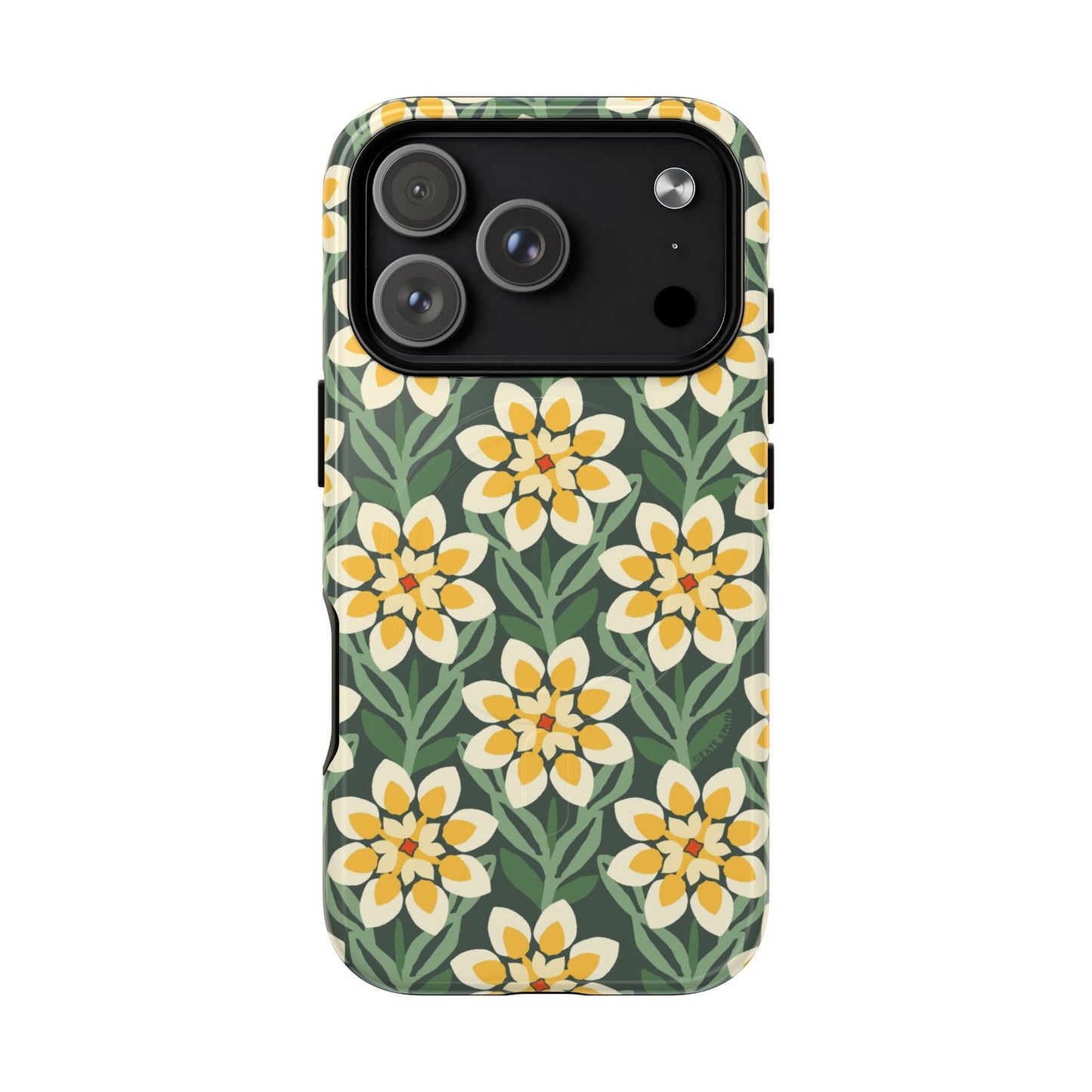 Modern Dahlia MagSafe iPhone Case - Yellow Green Allover Pattern