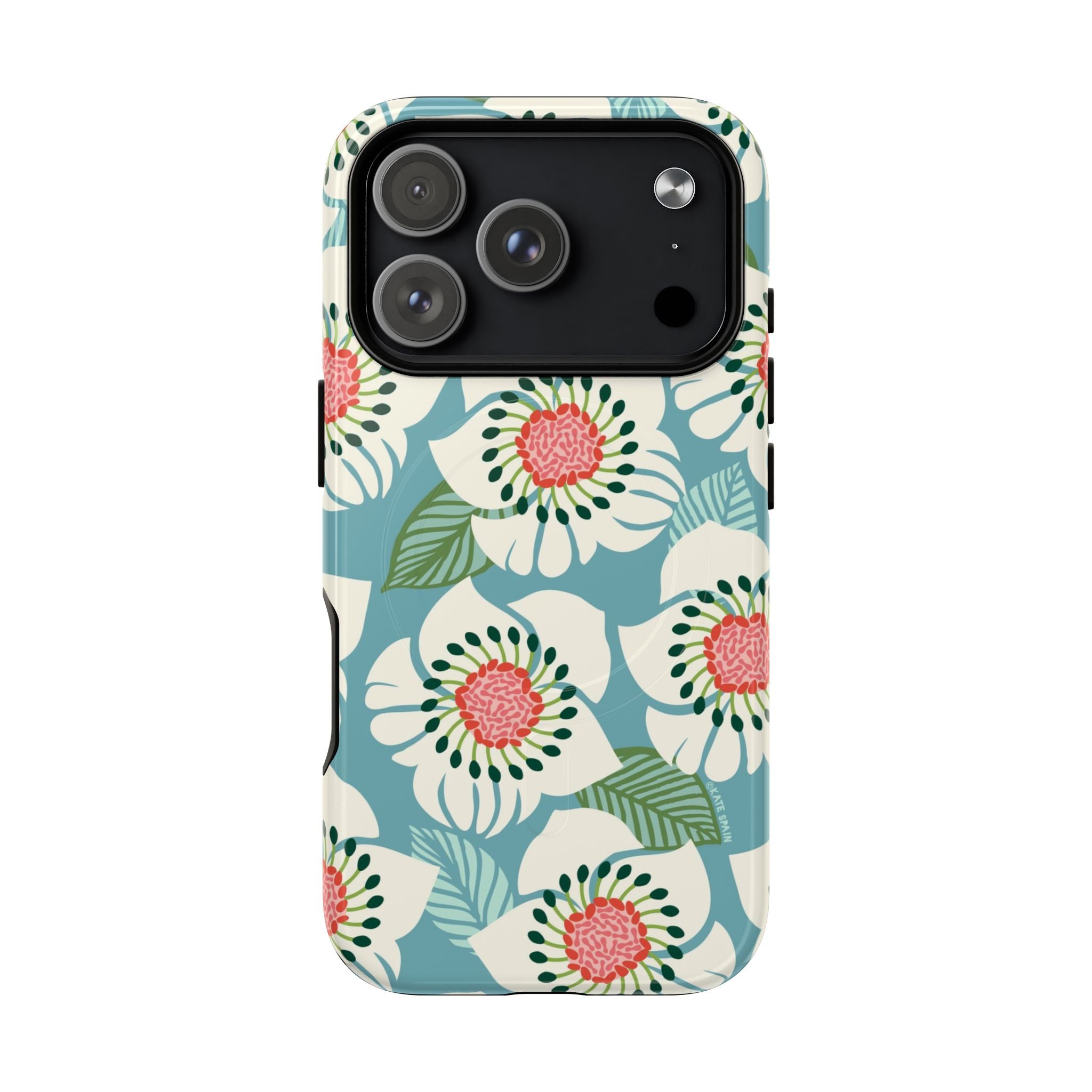 Panache MagSafe iPhone 17 Pro Case – Glossy | sky blue, pale cream, pink anemone floral print