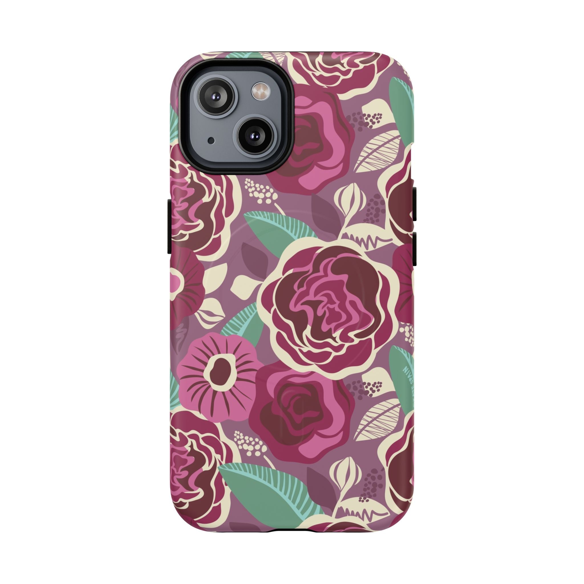 Luxury Tea Rose Burgundy MagSafe iPhone 14 Case – Matte | burgundy, magenta, plum botanical rose floral print
