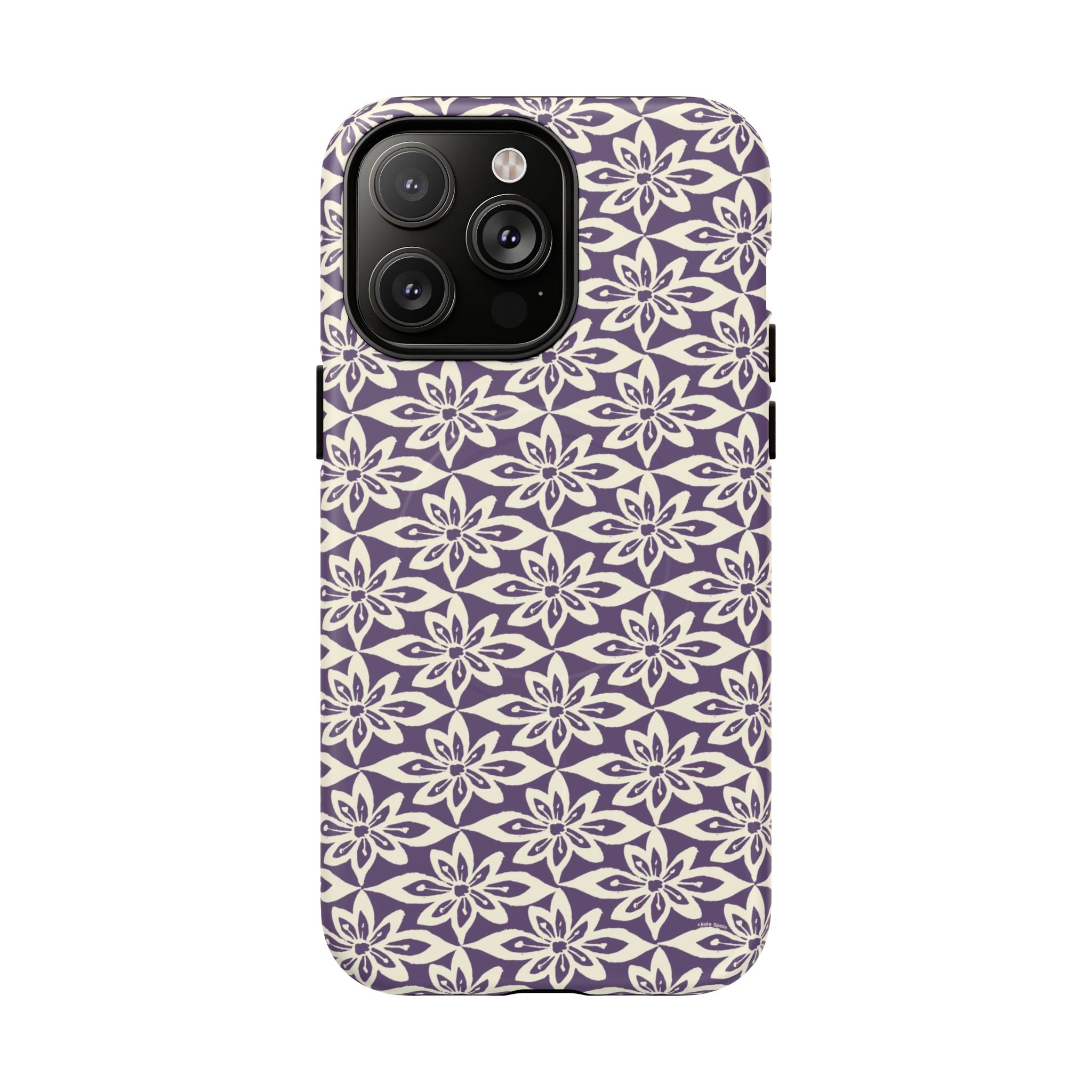 Lily Plum MagSafe iPhone 14 Pro Max Case – Matte | graphic white lily print on rich violet — botanical MagSafe case by Kate Spain