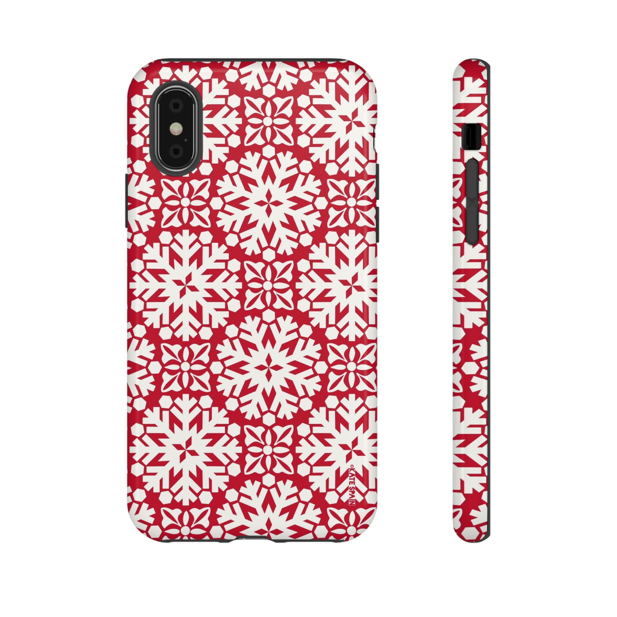 Flurry Tough iPhone X Case – Glossy | red, cream geometric snowflake medallion print
