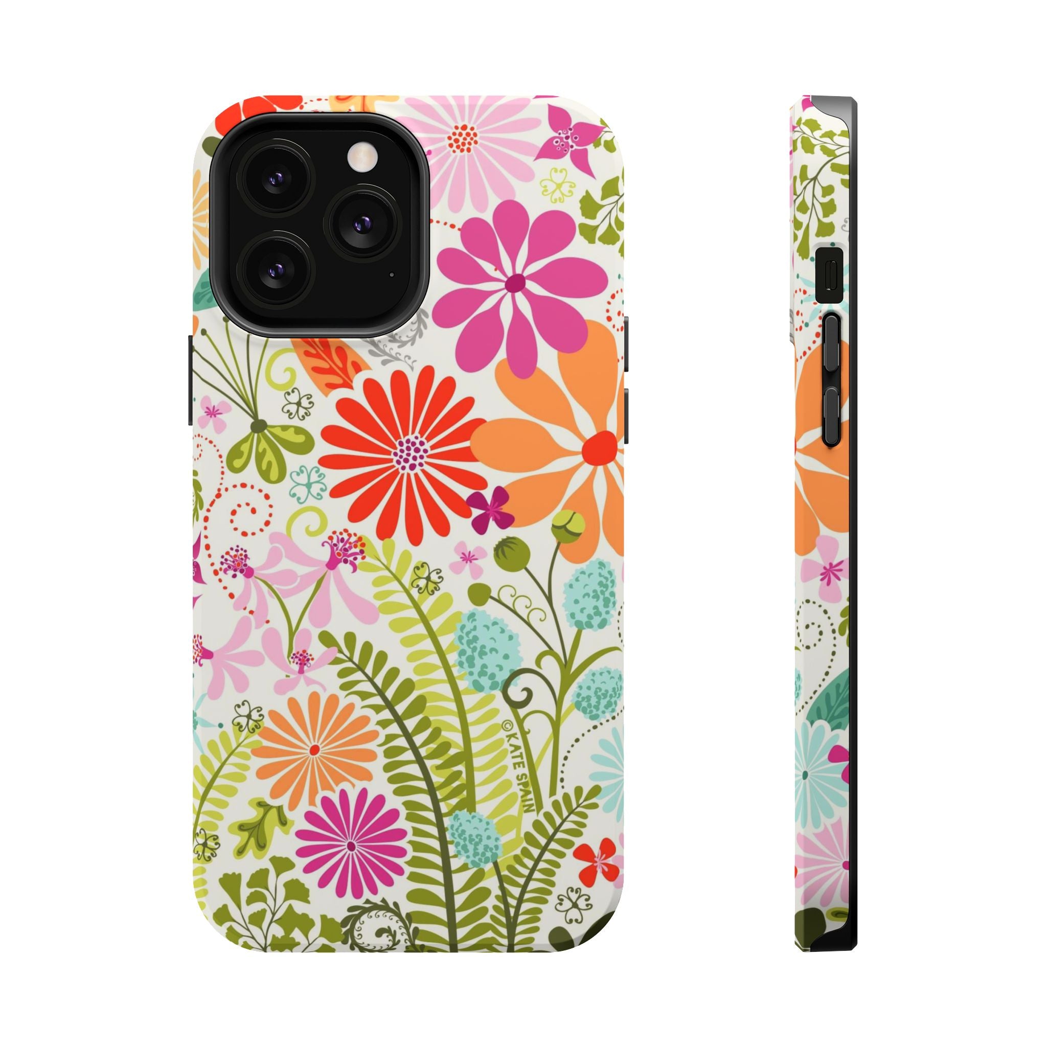 Luxury Terrain MagSafe iPhone 14 Pro Max Case – Matte | white, magenta, coral botanical woodland floral print