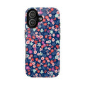 Primrose MagSafe iPhone 17 Case – Glossy | navy, pink, white ditsy floral print