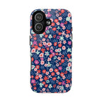 Primrose MagSafe iPhone 17 Case – Glossy | navy, pink, white ditsy floral print
