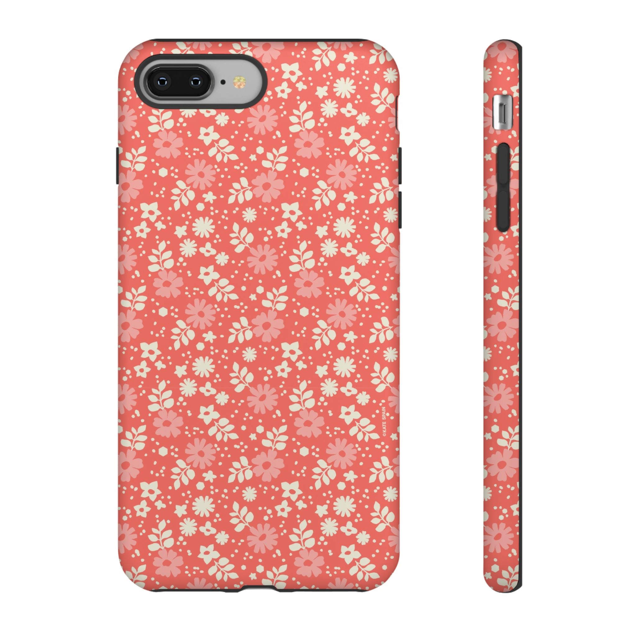 Petaline Tough iPhone 8 Plus Case – Matte | coral, pink, cream ditsy floral print