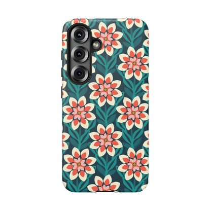 Modern Dahlia Samsung Case - Teal Coral Allover Pattern