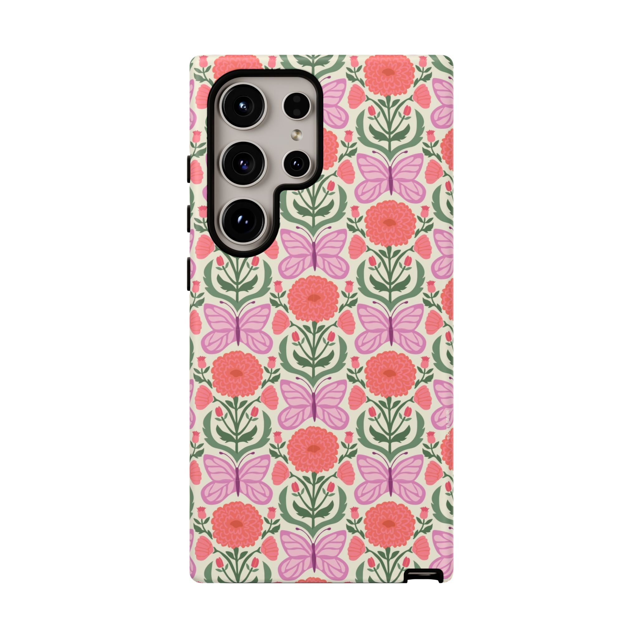 Luxury Pink Butterfly Samsung Galaxy S24 Ultra Case – Matte | cream, coral, lavender butterfly floral print
