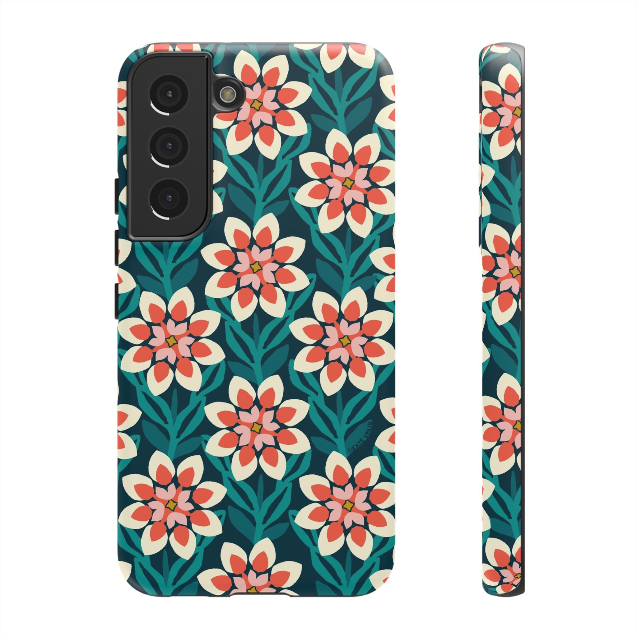 Luxury Modern Dahlia Samsung Galaxy S22 Case – Matte  | teal, coral, pink, cream modern dahlia print