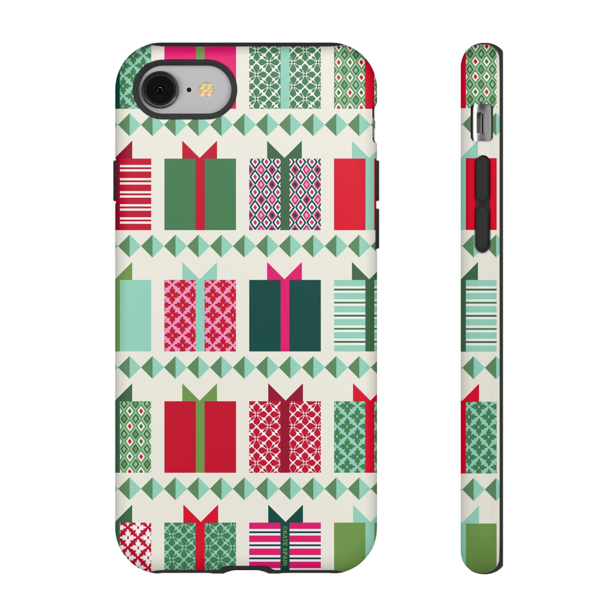 All Wrapped Up Tough iPhone 8 Case – Matte | cream, red, pink, green, mint geometric gift wrap holiday print