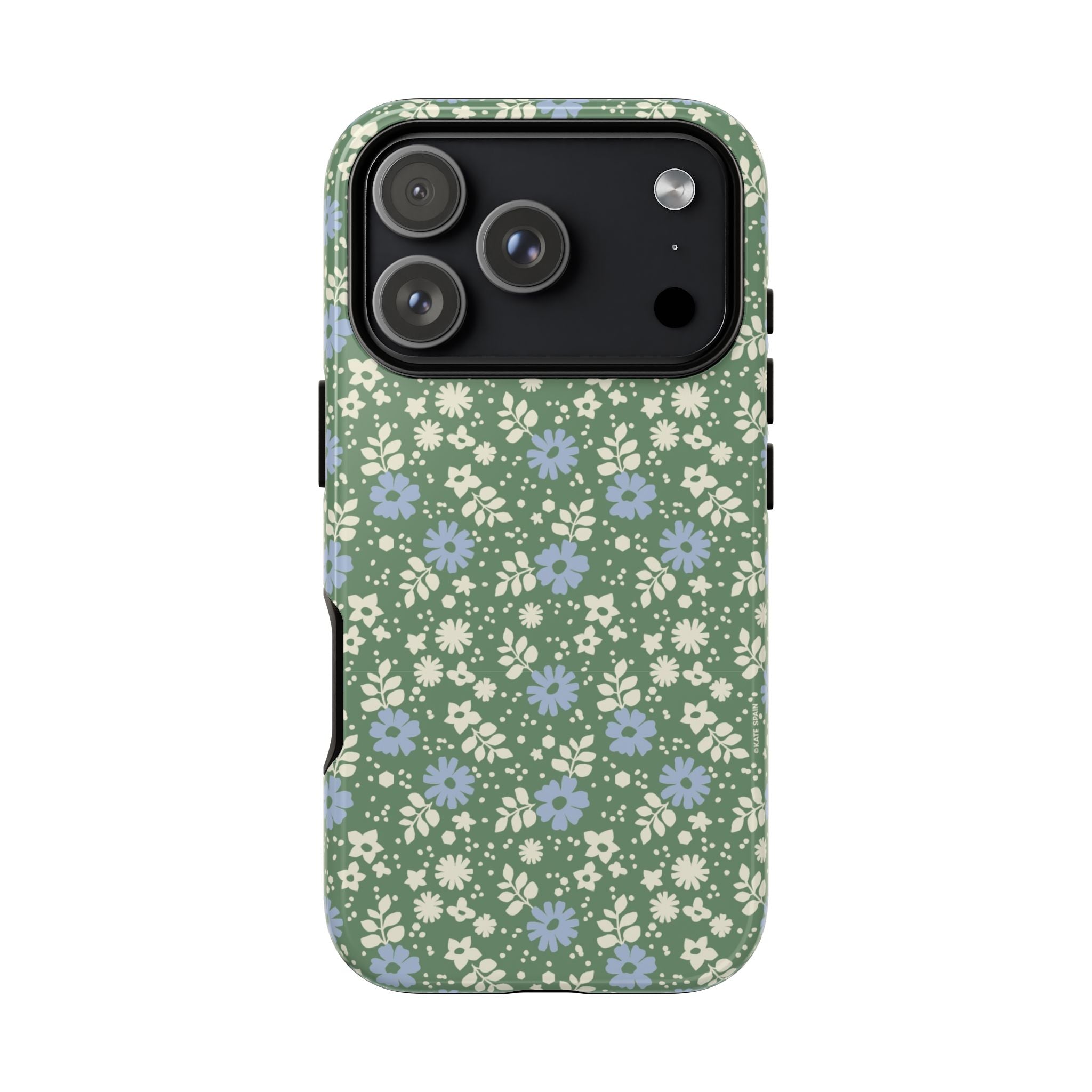 Petaline Tough iPhone 17 Air Case – Matte | green, blue, cream ditsy floral print