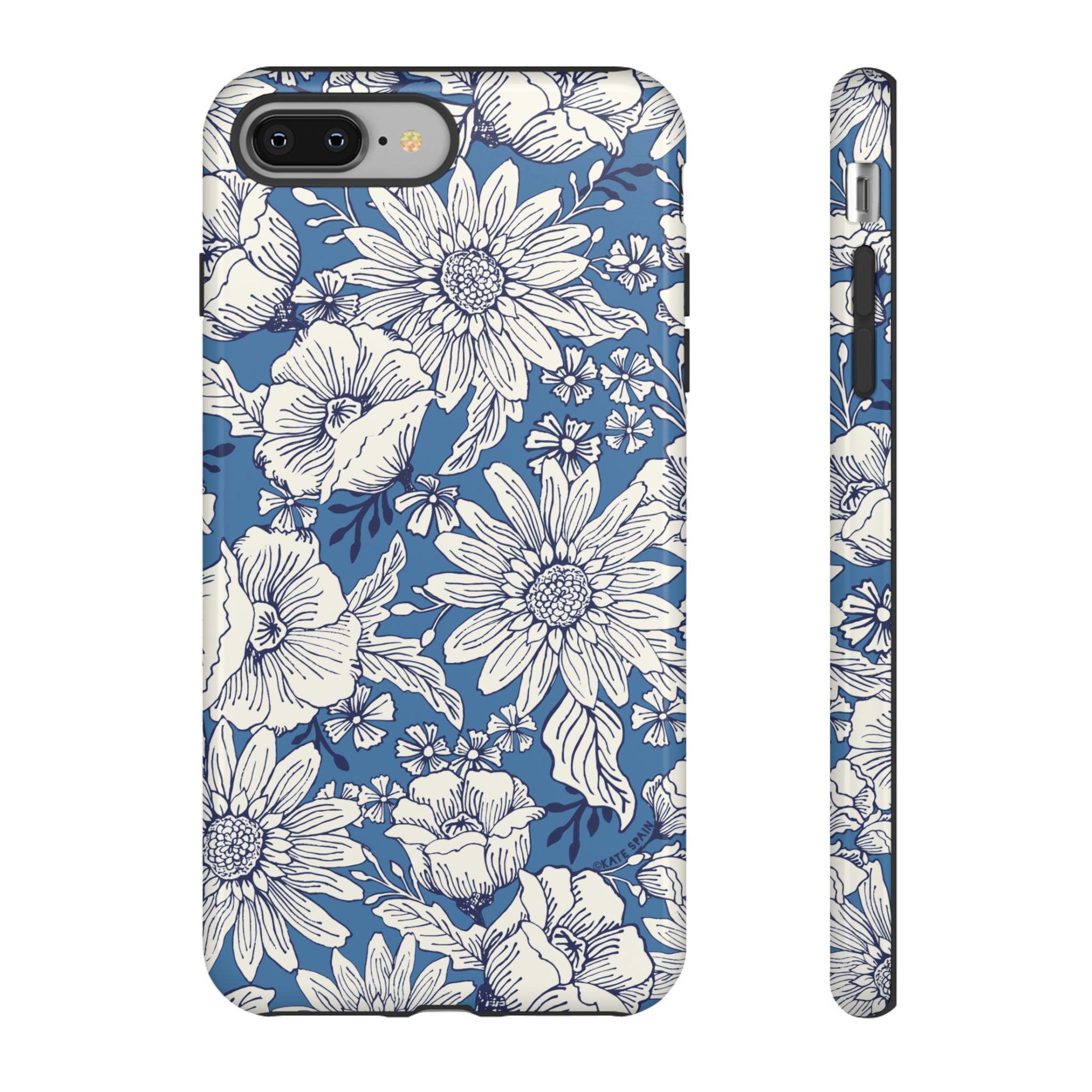 Jardin Tough iPhone 8 Plus Case – Glossy | blue and cream botanical garden print