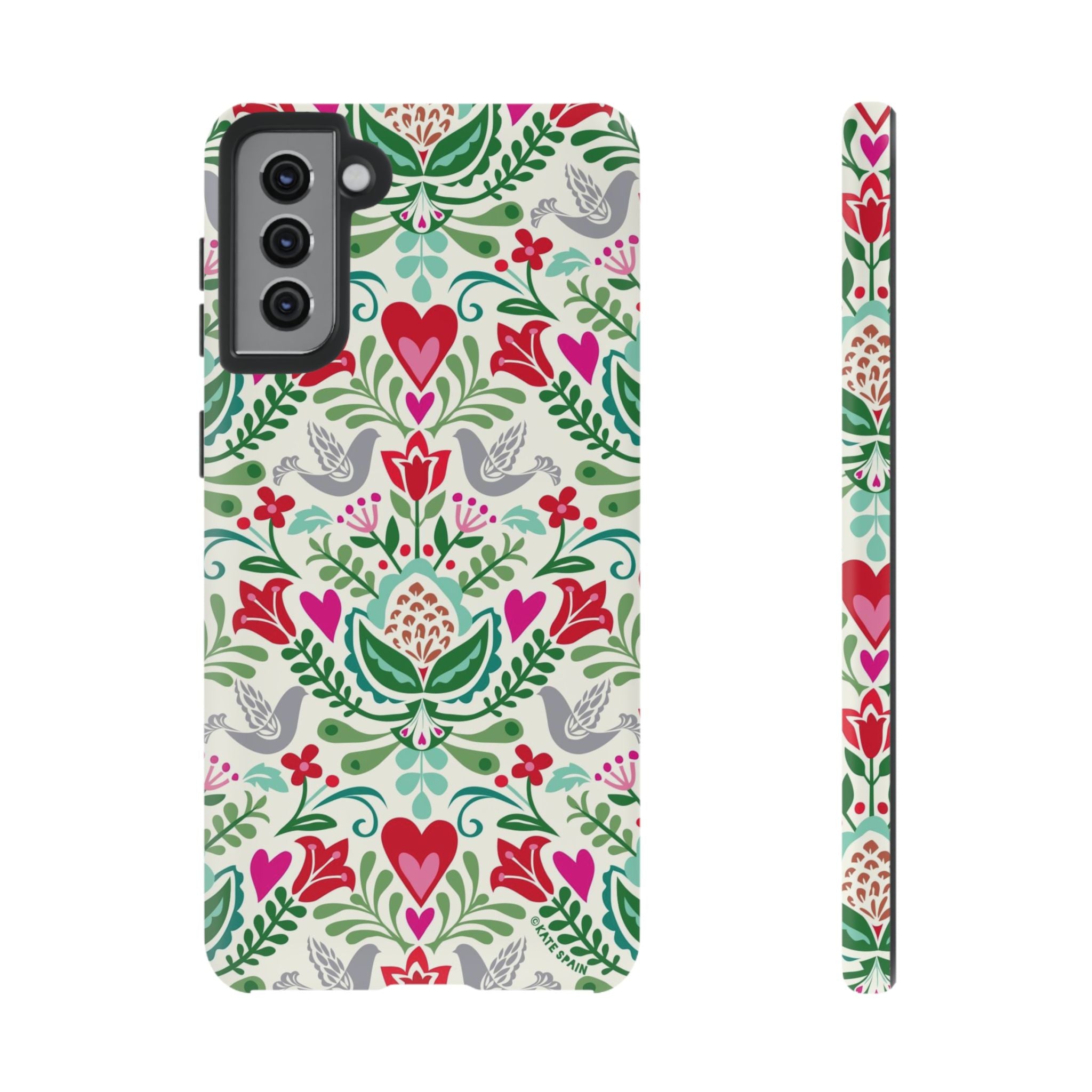 Rosemaling Samsung Galaxy S21 Plus Case – Matte | white, red, green rosemaling floral print
