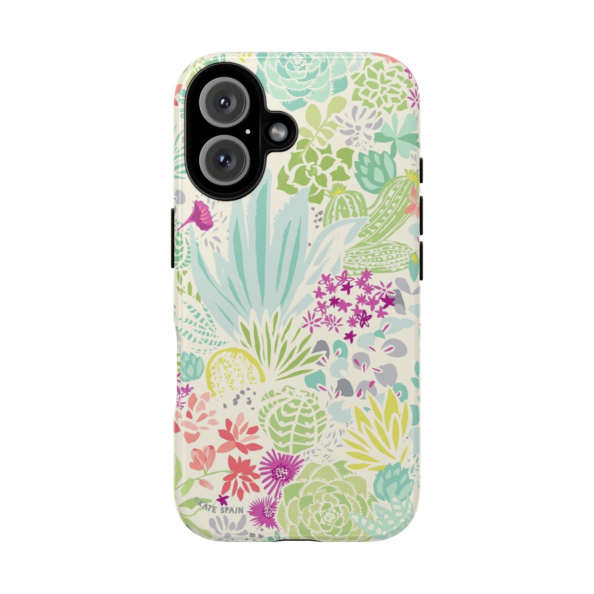 Canyon Tough iPhone 16 Case – Glossy | cream, sage, aqua, mauve, fuschia botanical succulent print