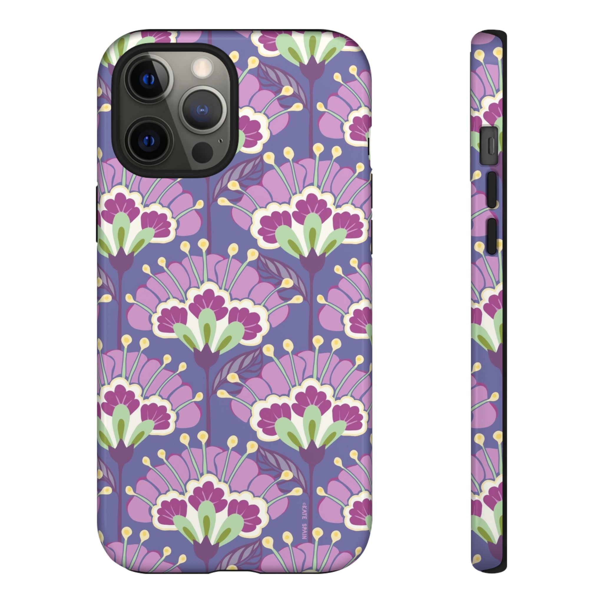 Lantern Flower Tough iPhone 12 Pro Max Case – Glossy | periwinkle, purple, mauve, sage botanical lantern floral print
