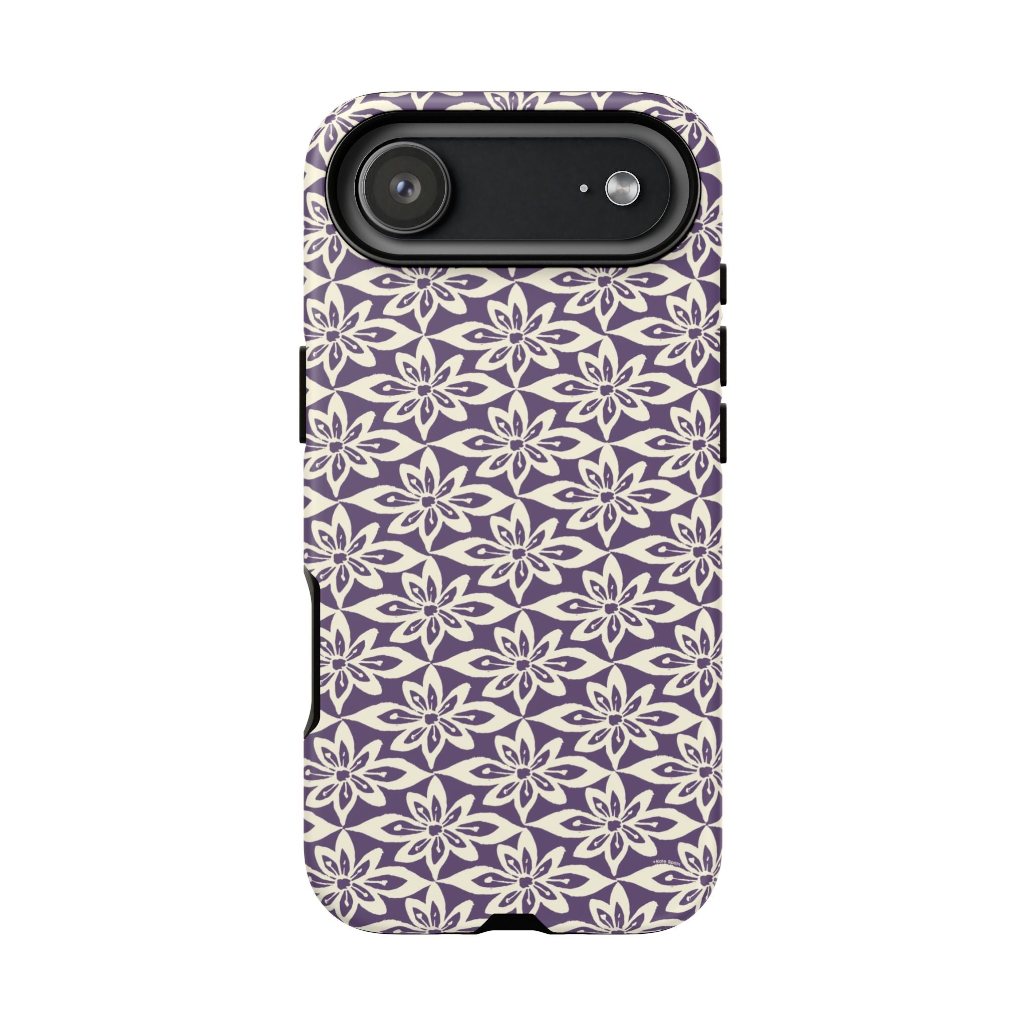 Lily Plum iPhone 17 Pro Max Case – Matte | graphic white lily print on rich violet — botanical phone case by Kate Spain