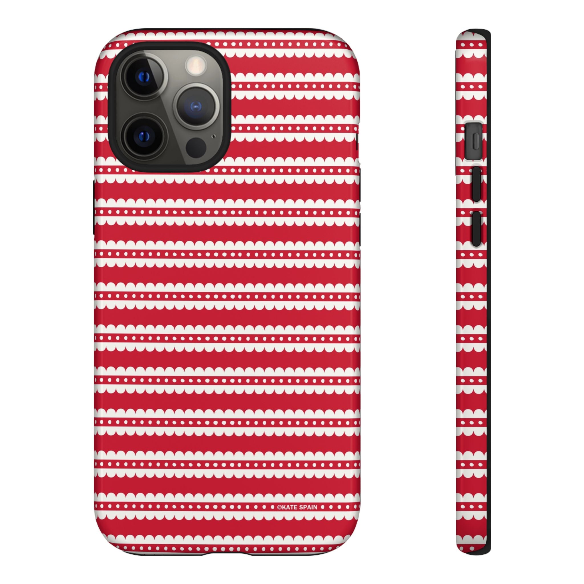 Candy Cane Stripe Tough iPhone 12 Pro Max Case – Glossy | red, cream scalloped candy cane stripe print