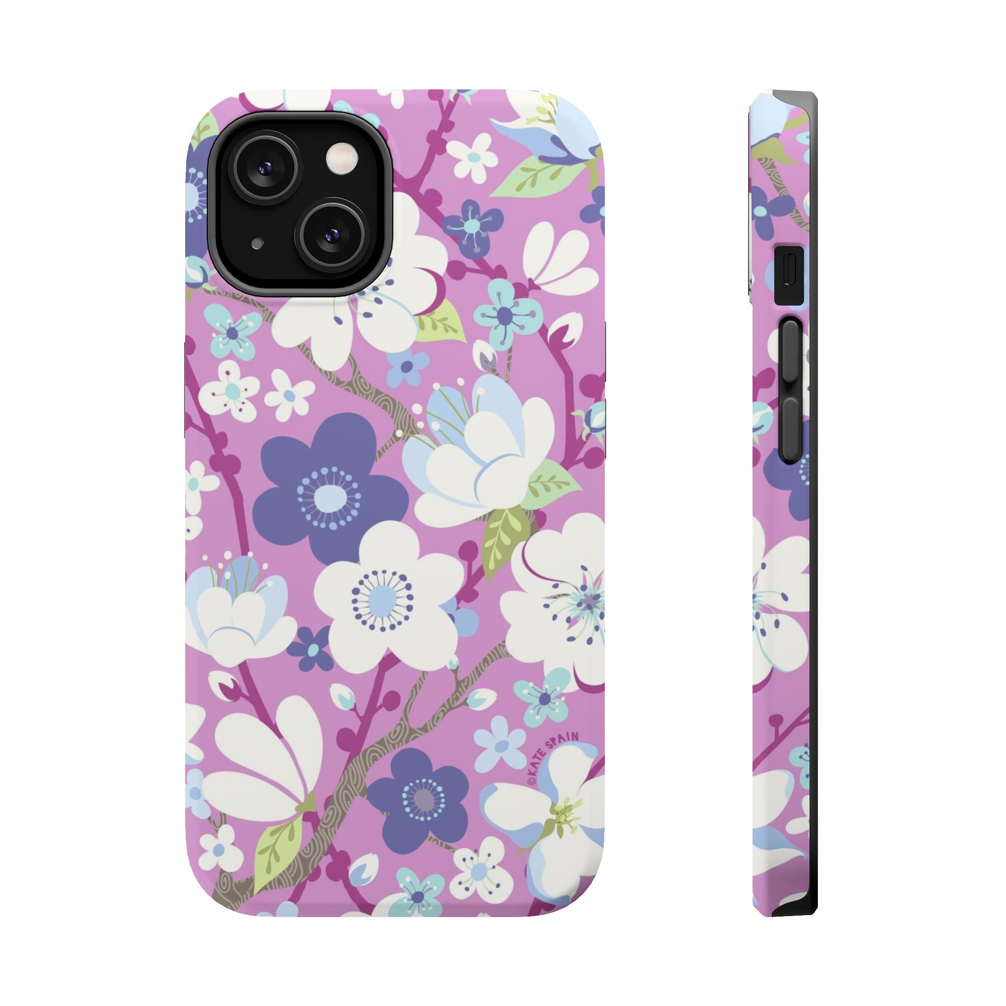 Luxury Cherry Blossom MagSafe iPhone 13 Case – Matte | mauve, purple, blue, white cherry blossom print