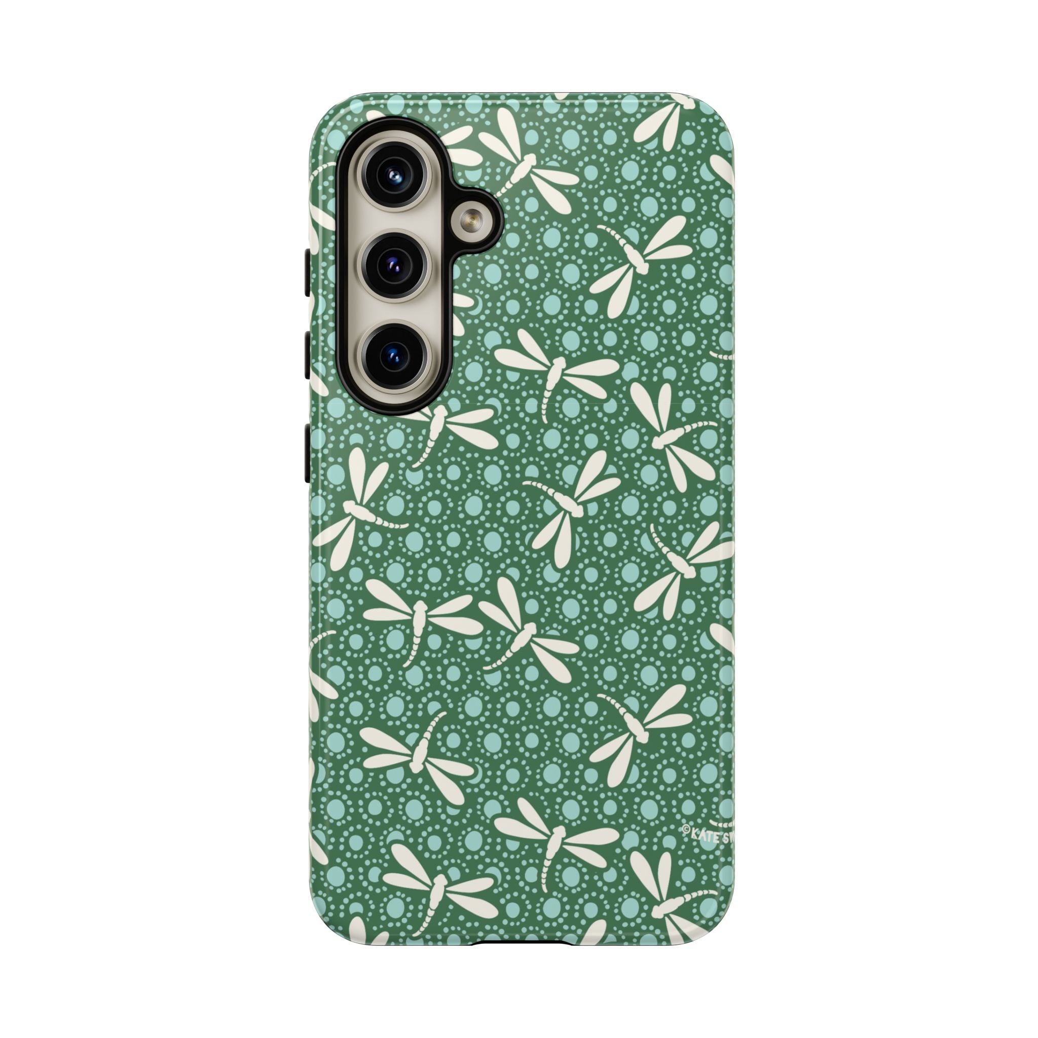 Dragonfly Samsung Galaxy S24 Case – Glossy | jade green, aqua, cream dragonfly print 