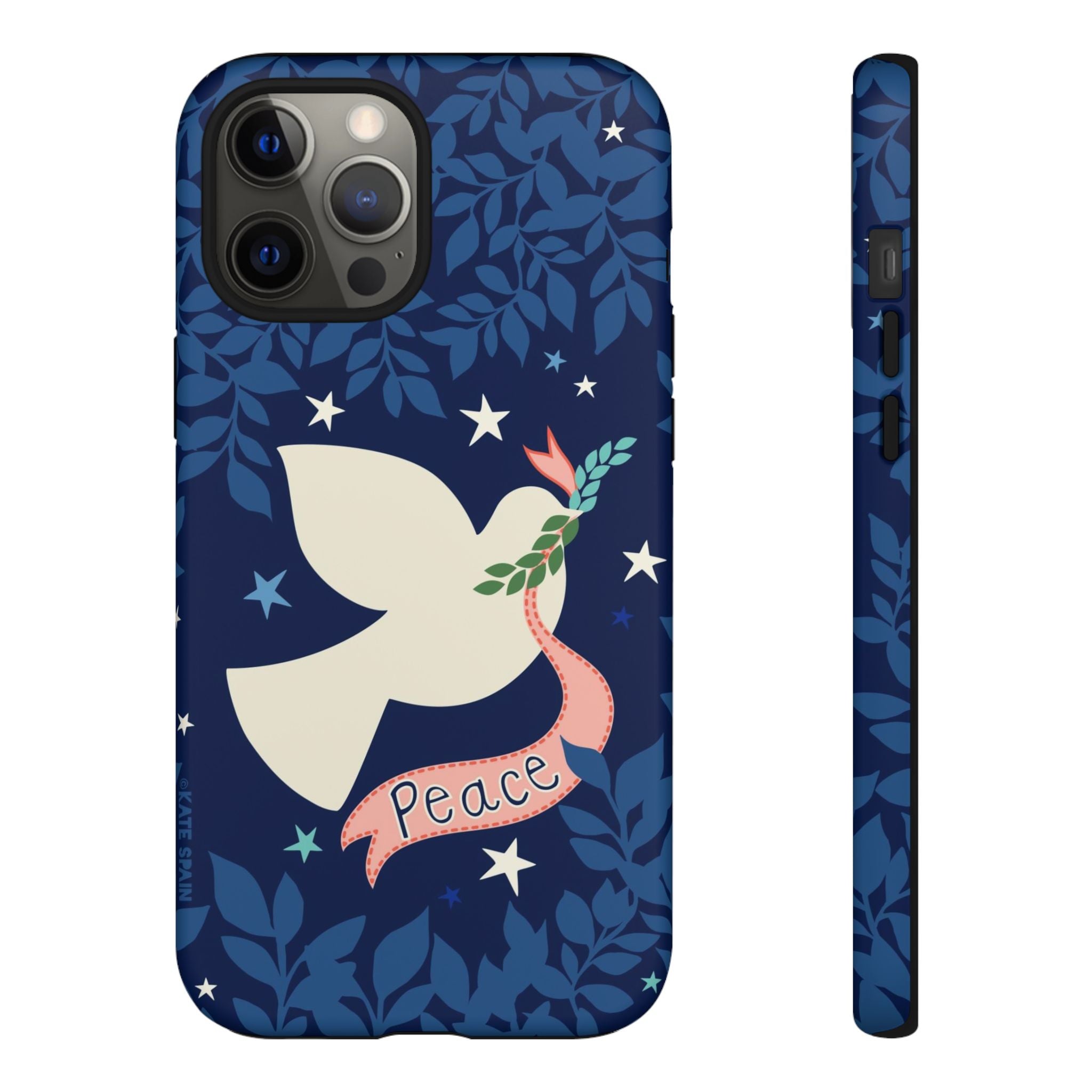 Peace Tough iPhone 12 Pro Max Case – Matte | navy, cream peace dove, stars, botanical print