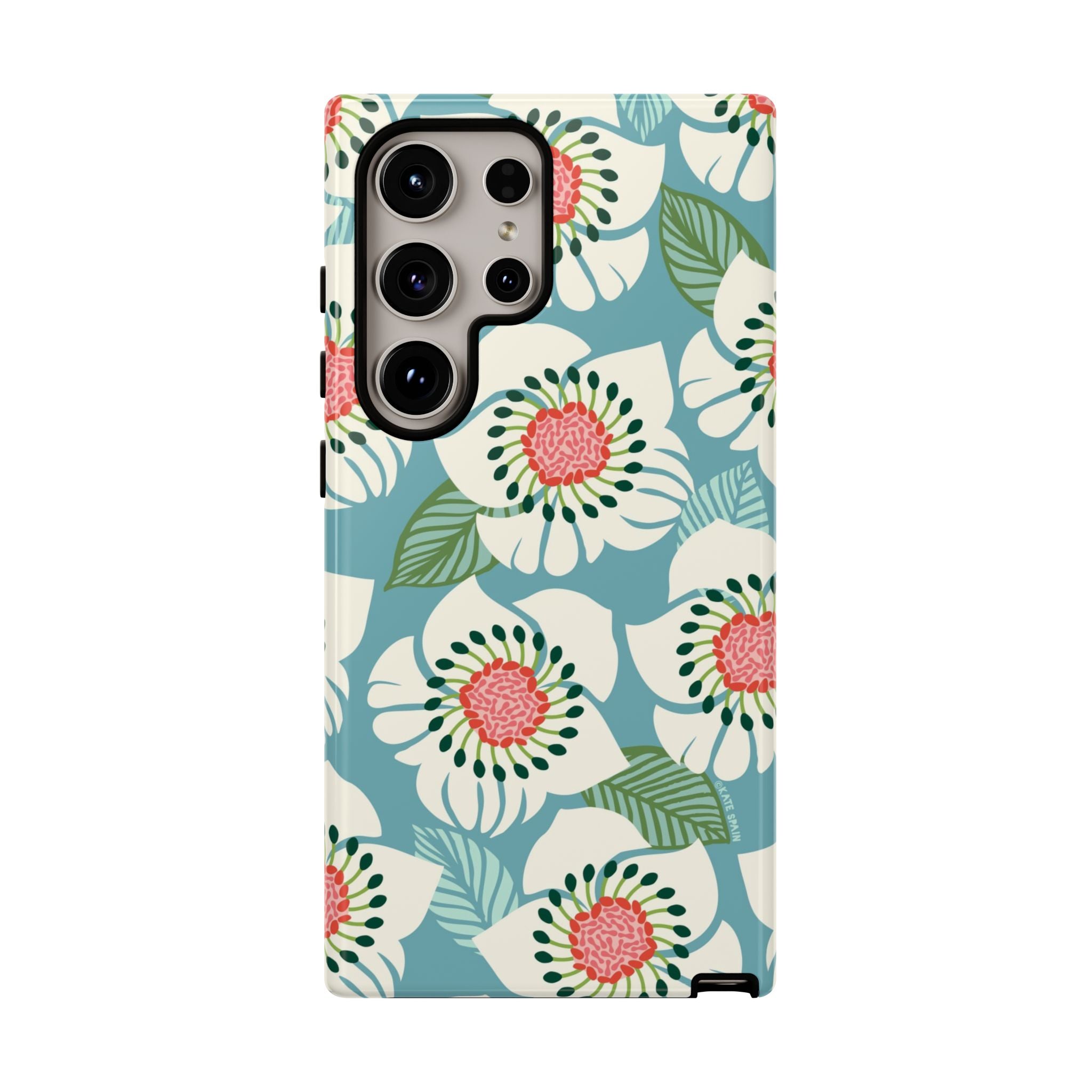 Artistic Panache Samsung Galaxy S24 Ultra Case – Glossy | sky blue, pale cream, pink anemone floral print