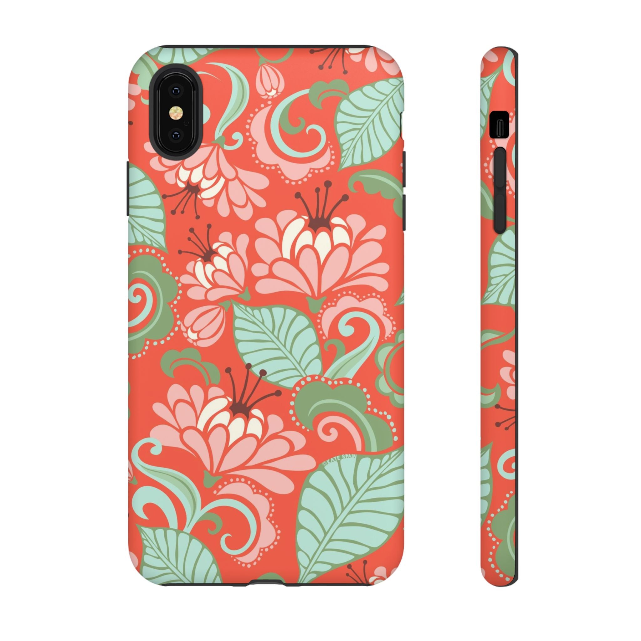 Sarabande Tough iPhone XS Max Case – Matte | coral, pink, cream, green botanical floral print