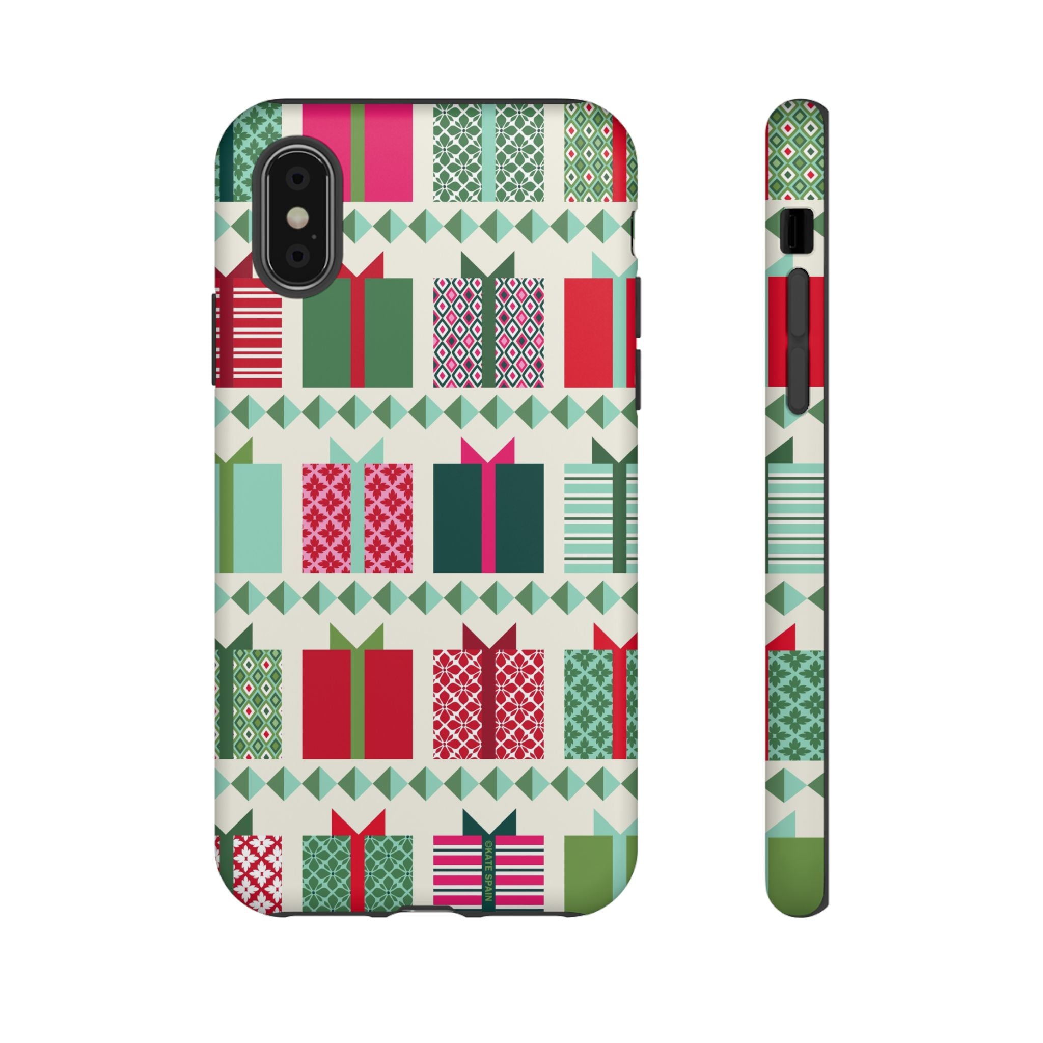 All Wrapped Up Tough iPhone X Case – Matte | cream, red, pink, green, mint geometric gift wrap holiday print