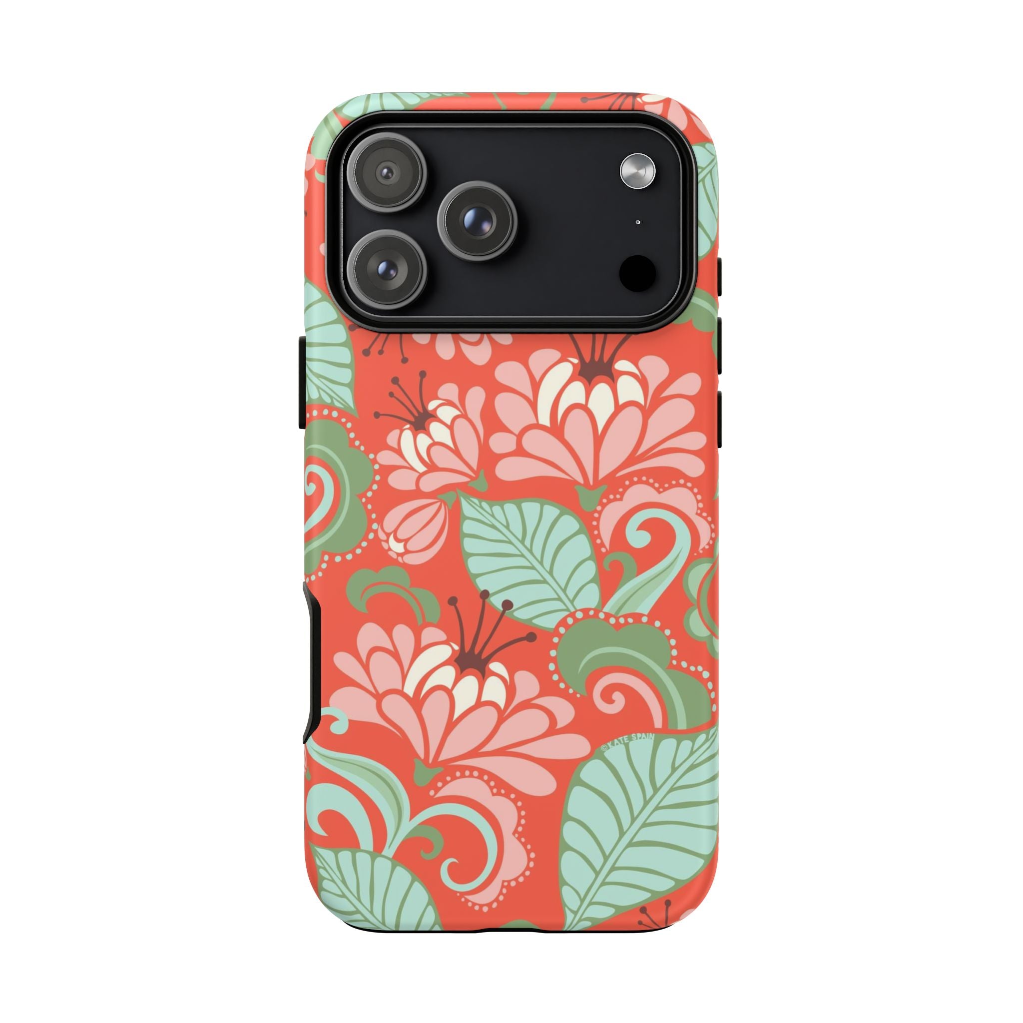 Sarabande Tough iPhone 17 Pro Max Case – Matte | coral, pink, cream, green botanical floral print