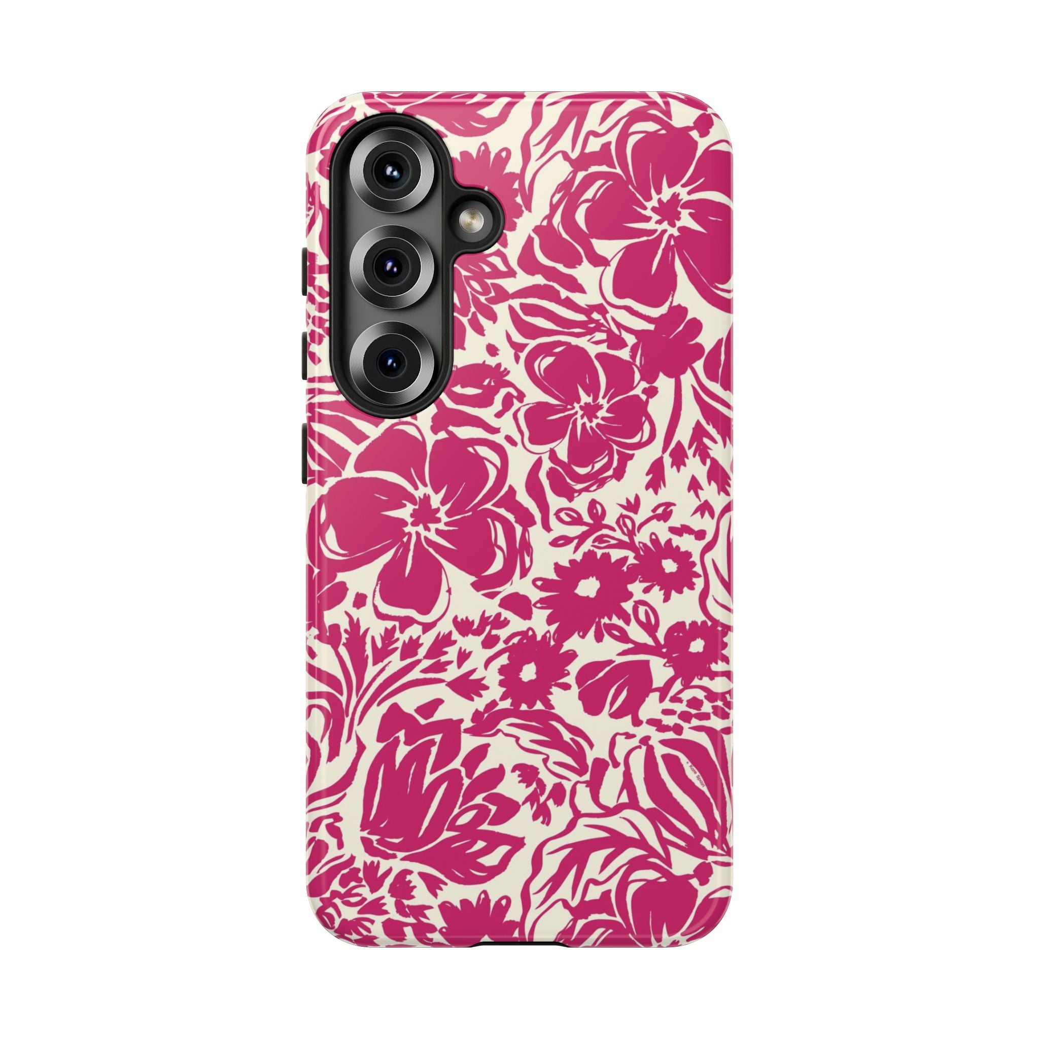 Rhapsody Bright Pink Samsung Galaxy S25 Ultra Glossy case — bold magenta floral print on cream by Kate Spain