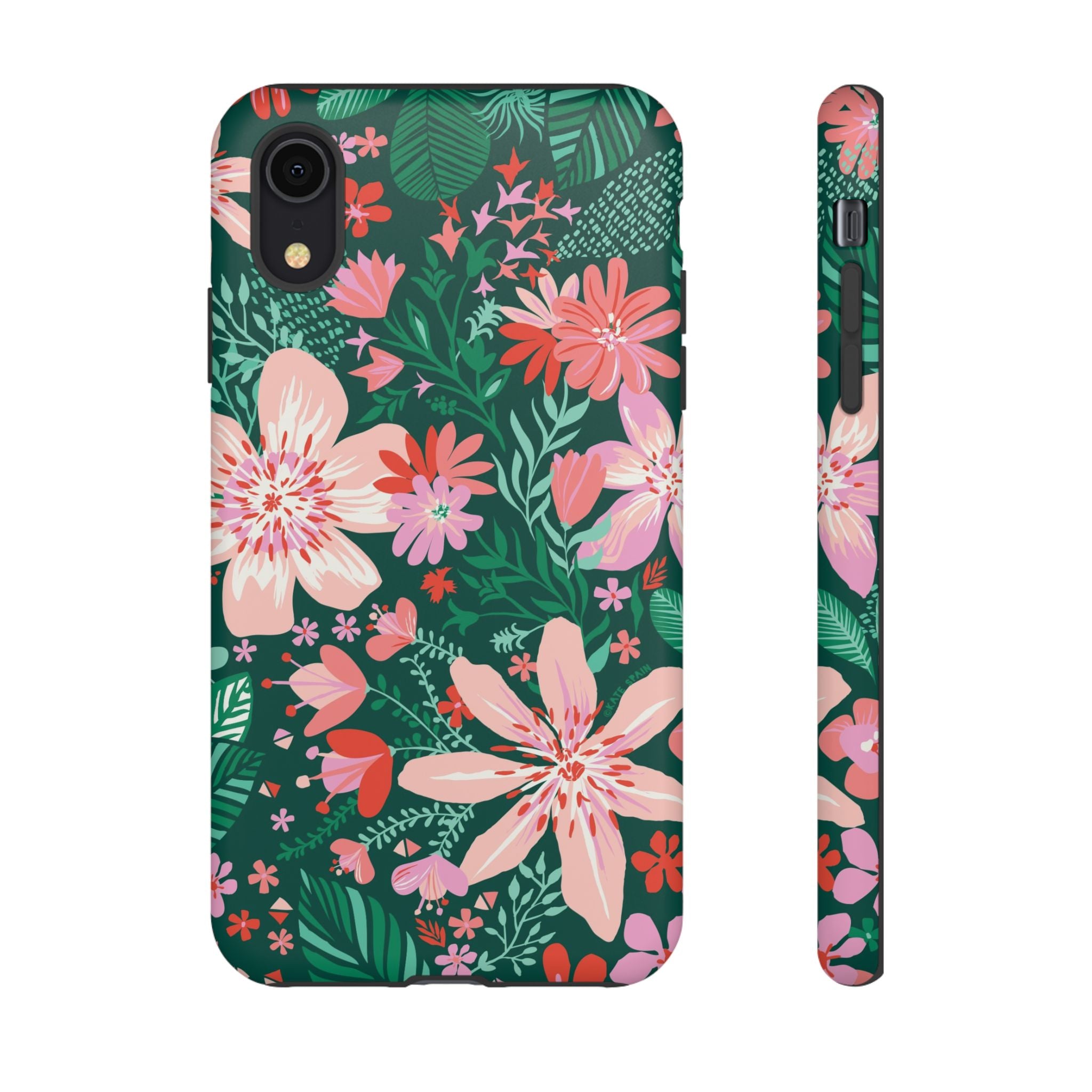 Bonaire Tough iPhone XR Case – Matte | jade, pink, white tropical floral botanical print