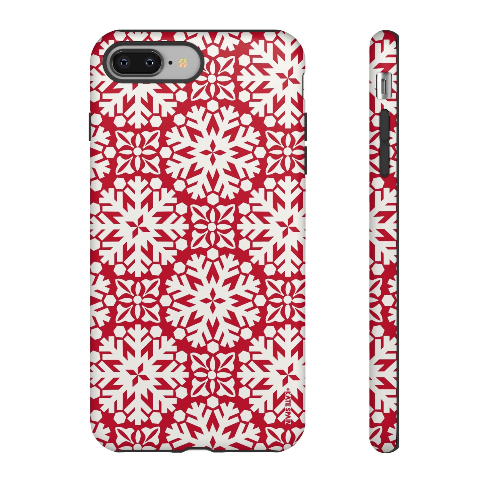 Flurry Tough iPhone 8 Plus Case – Matte | red, cream geometric snowflake medallion print