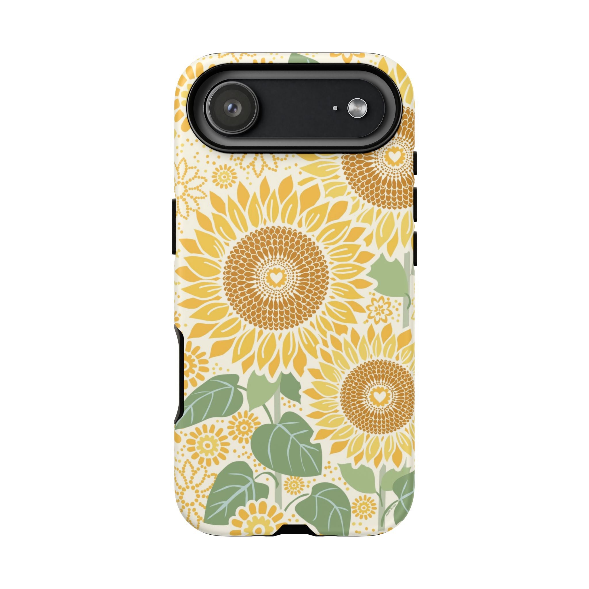 Sunny Sunflower iPhone 17 Air case – Matte | cream ground, large-scale yellow sunflower print, golden seed detail with heart centers, dual-layer protection