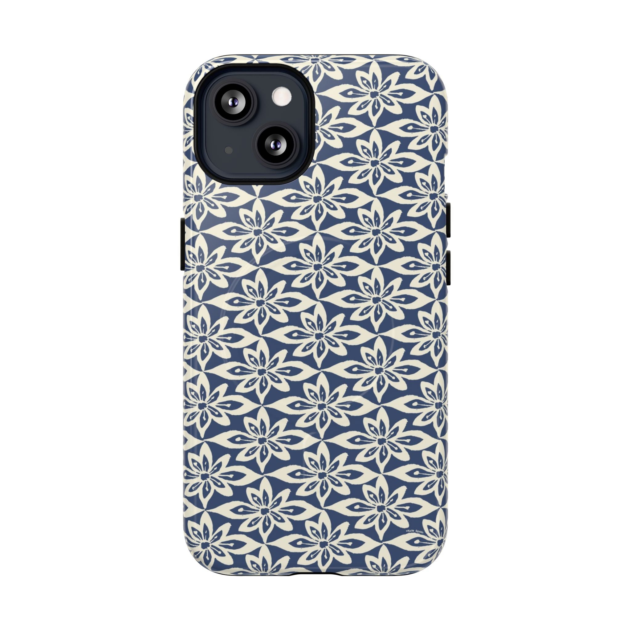 Lily Navy MagSafe iPhone 13 Case – Glossy | graphic white lily print on deep navy — botanical MagSafe case by Kate Spain