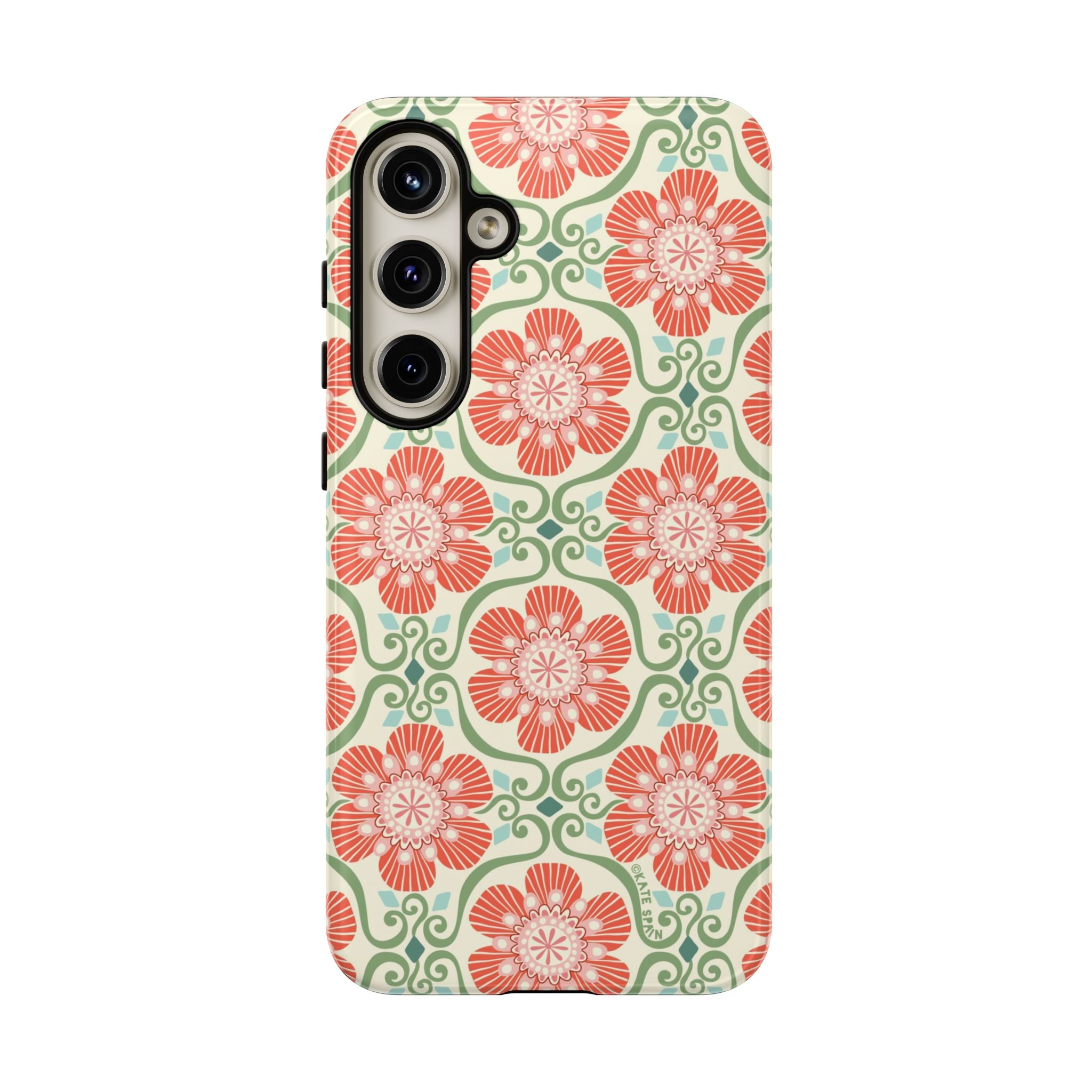 Luxury Barcelona Flowers Samsung Galaxy S24 Plus Case – Glossy | cream, coral, sage botanical floral print