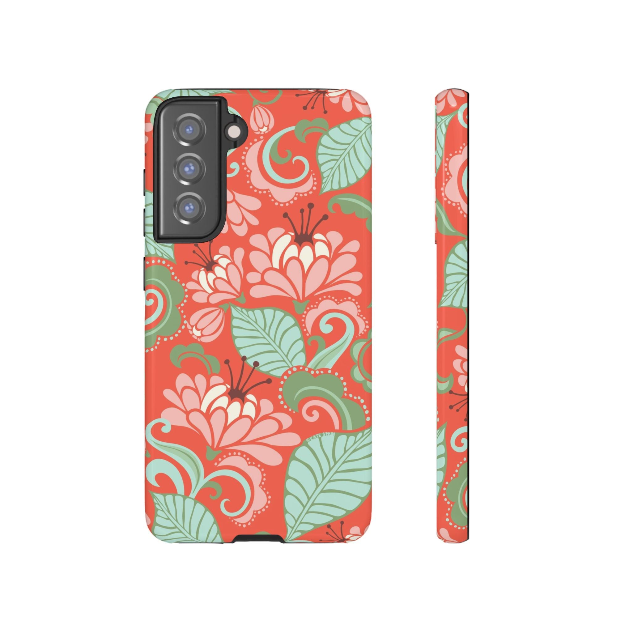 Designer Sarabande Samsung Galaxy S21 FE Case – Glossy | coral, blush, mint tropical floral print