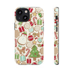 Gingerbread Cookies Tough iPhone 13 Mini Case – Glossy | cream, red, green gingerbread holiday cookie print