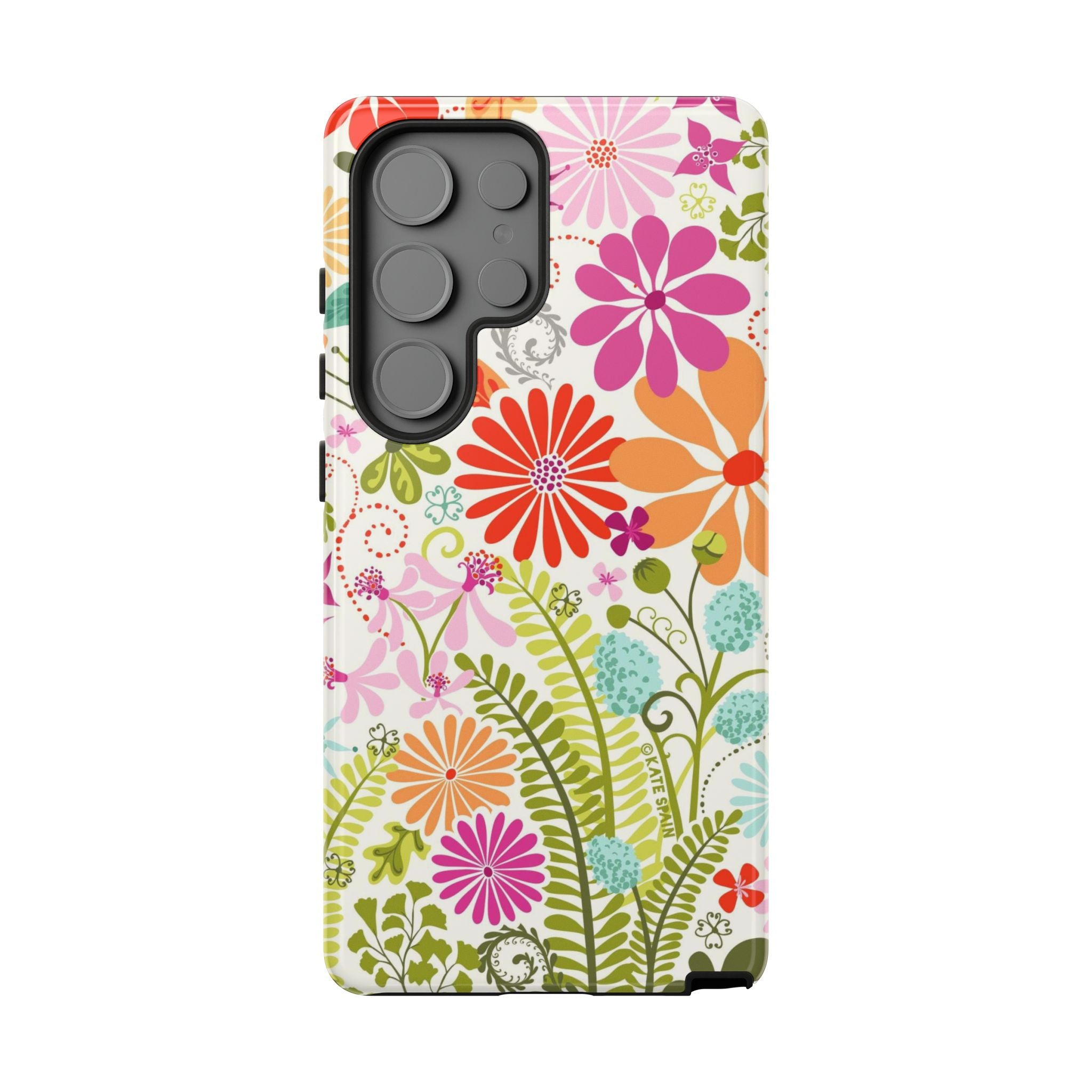 Luxury Terrain Samsung Galaxy S25 Ultra Case – Glossy | white, magenta, coral botanical woodland floral print 