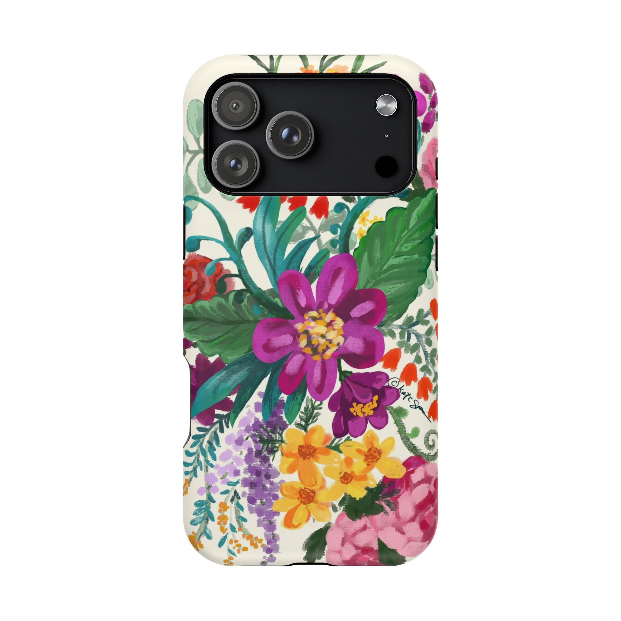 Posy MagSafe iPhone 17 Pro Max Case – Matte | white, magenta, yellow, purple vibrant botanical floral print