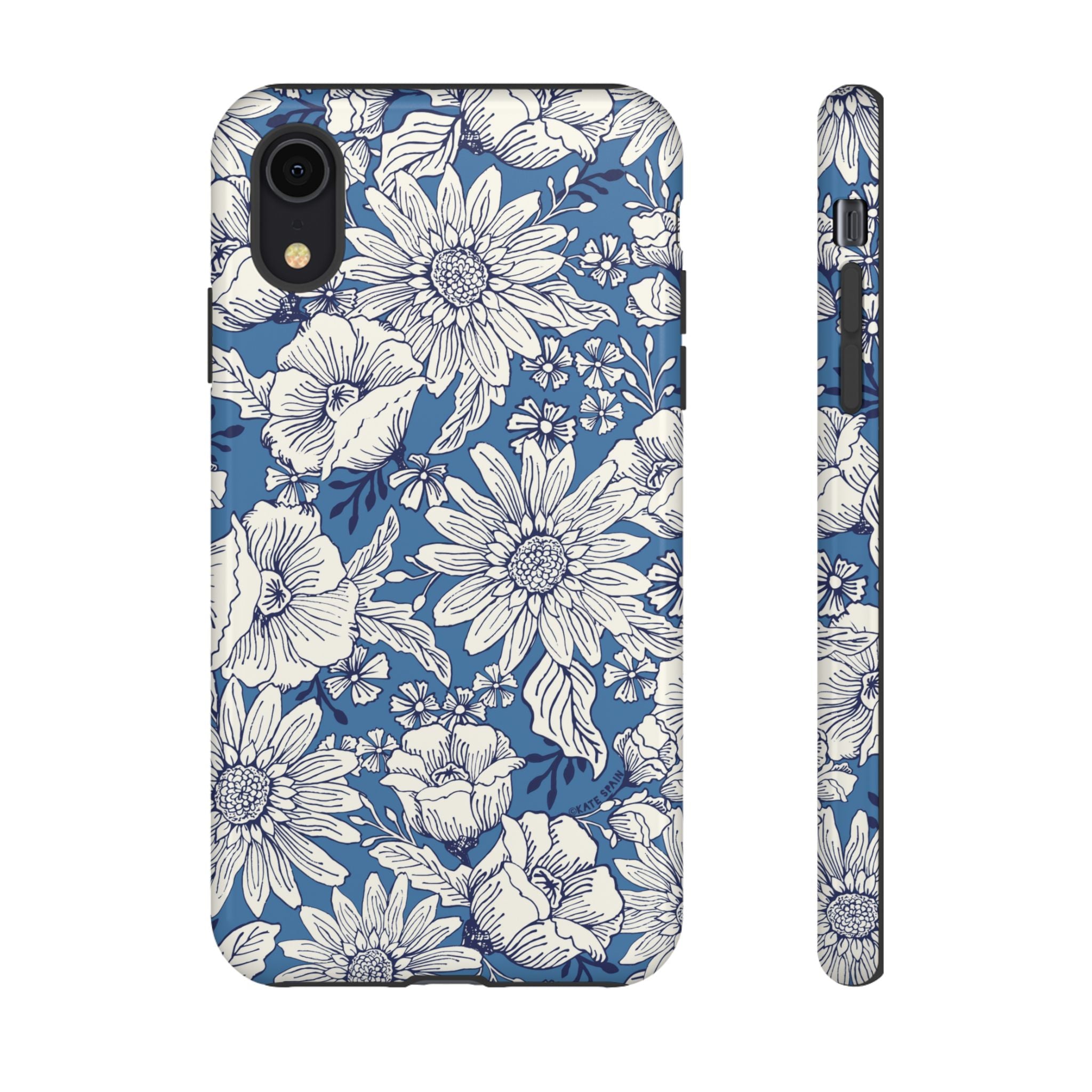 Jardin Tough iPhone XR Case – Glossy | blue and cream botanical garden print