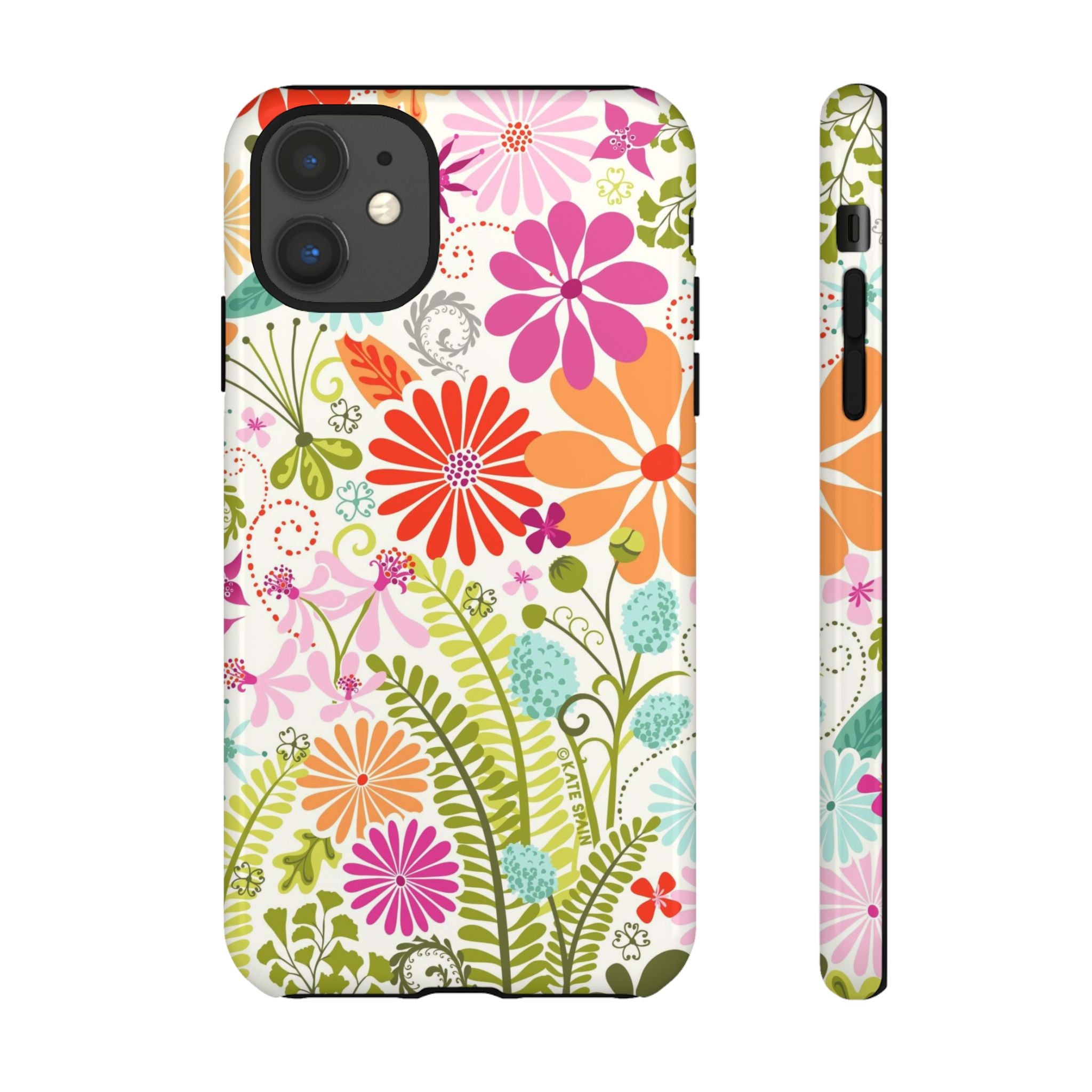 Luxury Terrain Tough iPhone 11 Case – Glossy | white, magenta, coral botanical woodland floral print