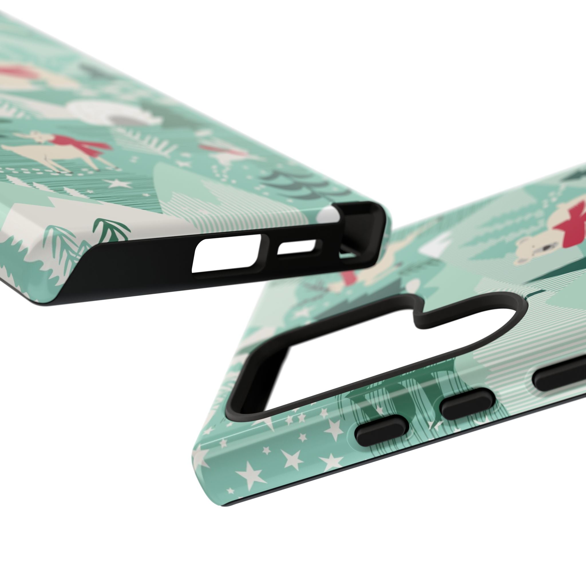 Arctica Winter Samsung Galaxy S24 Ultra Case – 5 camera lenses detail | aqua, evergreen, white, animal frolic winter wonderland print