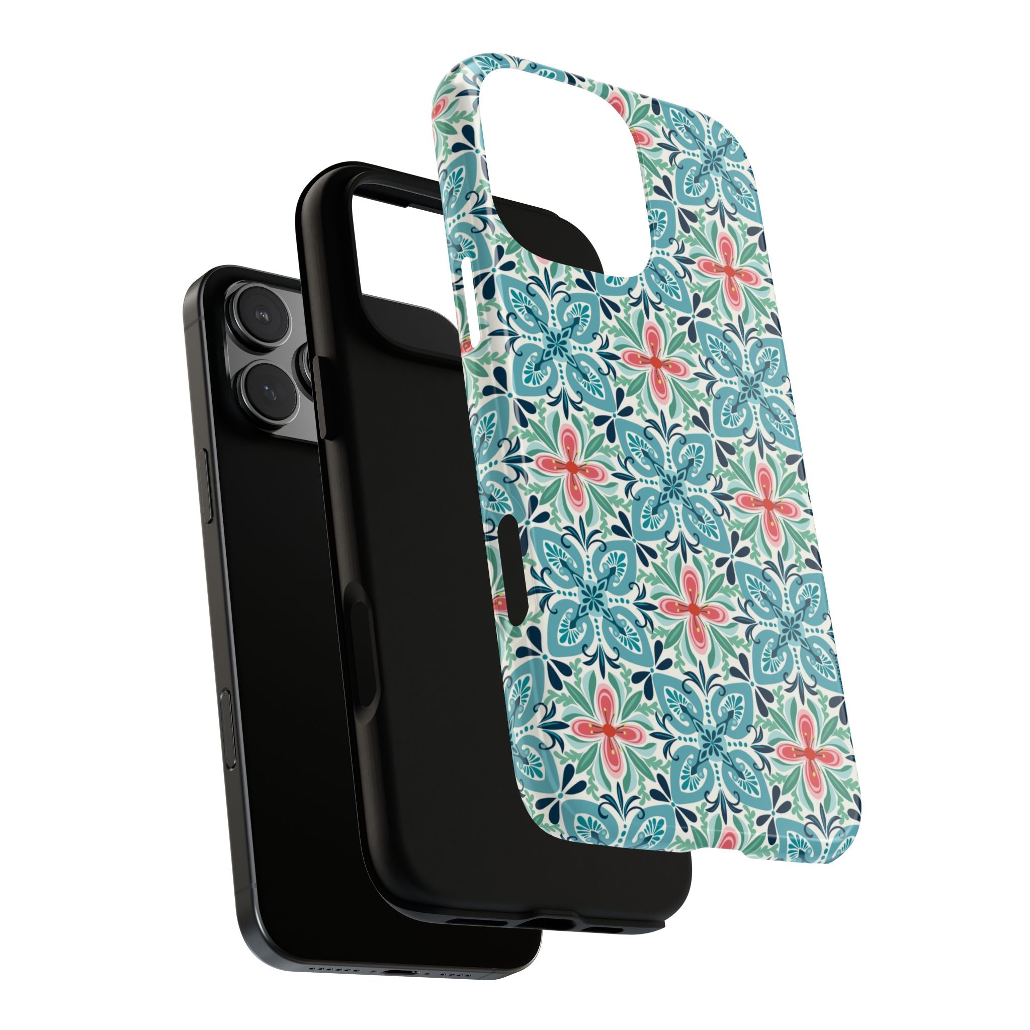 Stonecrop Tough iPhone 16 Pro Max Case – dual-layer construction detail | sage, cream, blush botanical succulent print