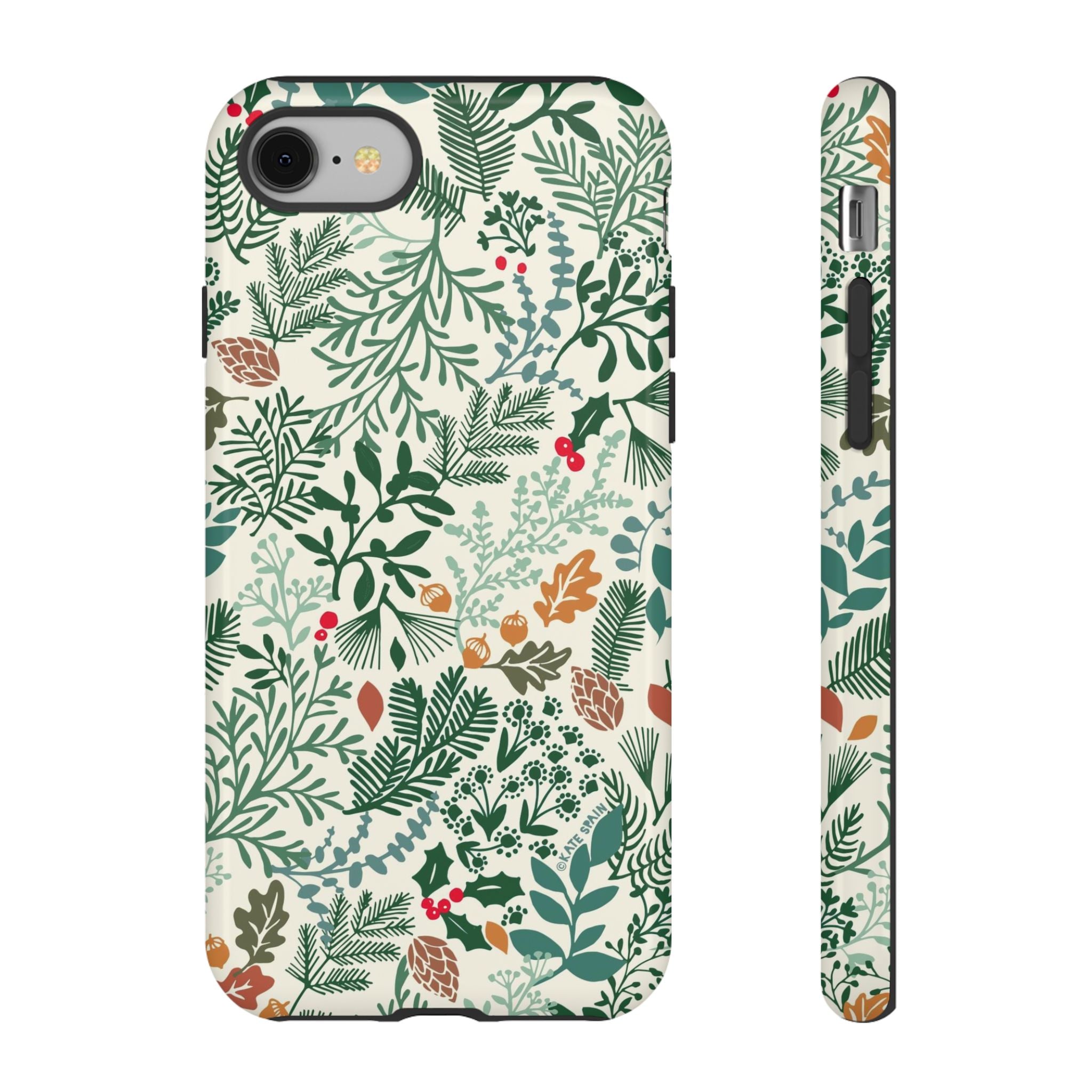 Juniper Tough iPhone 8 Case – Glossy | cream, green, red botanical woodland print