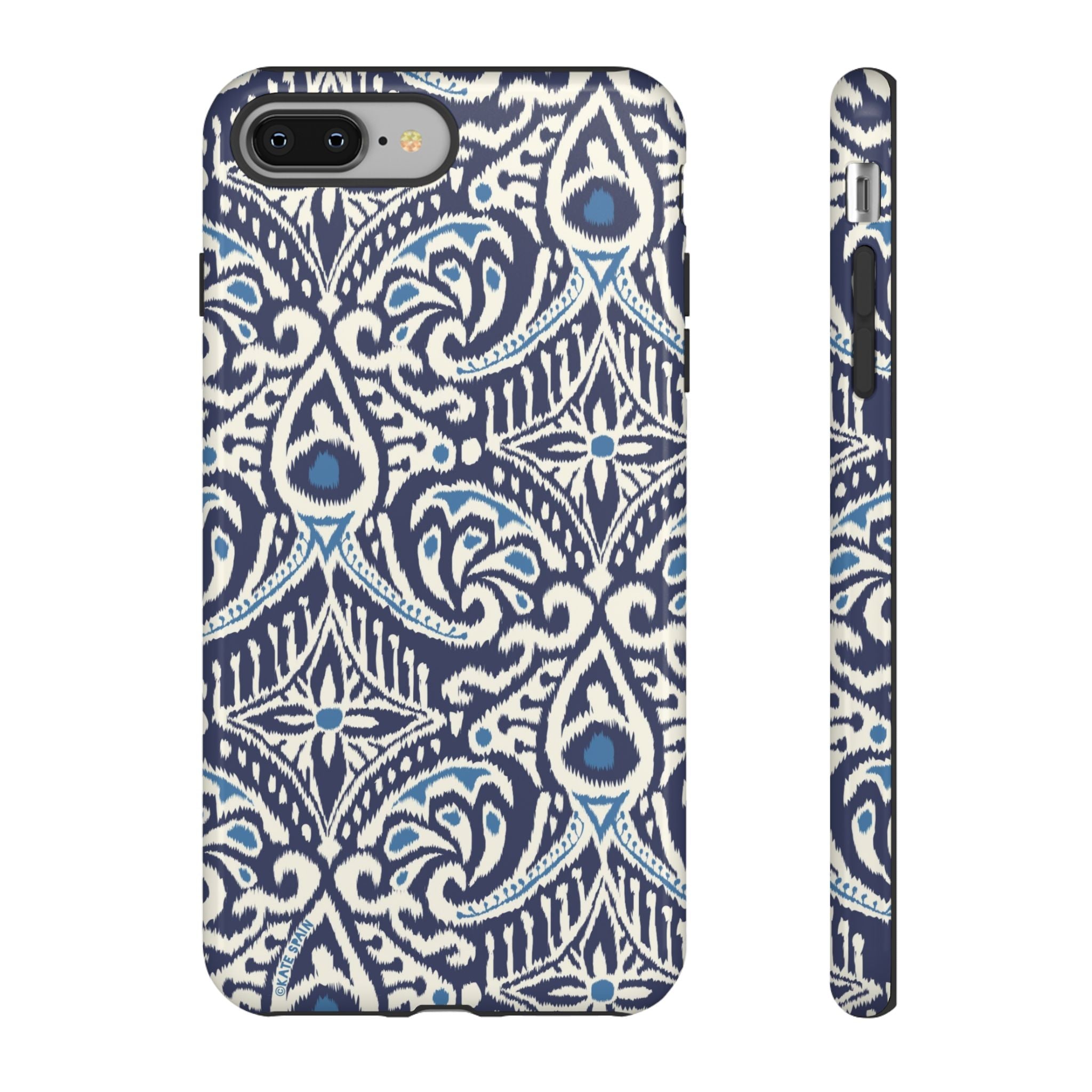 Ikat Tough iPhone 8 Plus Case – Glossy | navy, cream, blue ikat medallion print