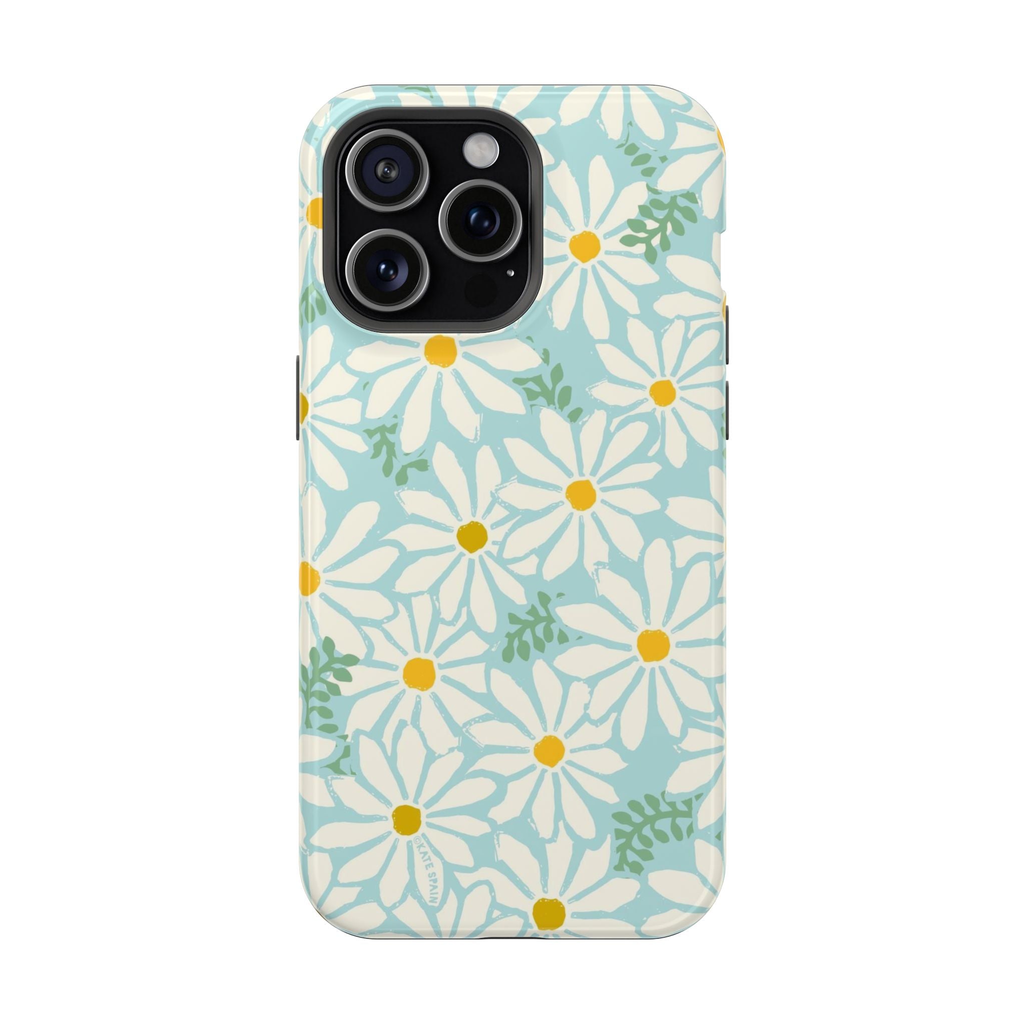 Daisies MagSafe iPhone 15 Pro Max Case – Glossy | white, yellow, aqua watercolor daisy print