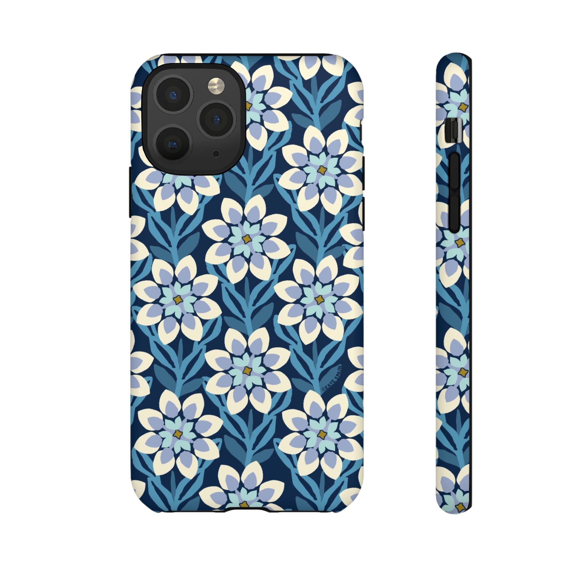 Designer Modern Dahlia Tough iPhone 11 Pro Case – Matte | navy, cobalt, white dahlia floral print