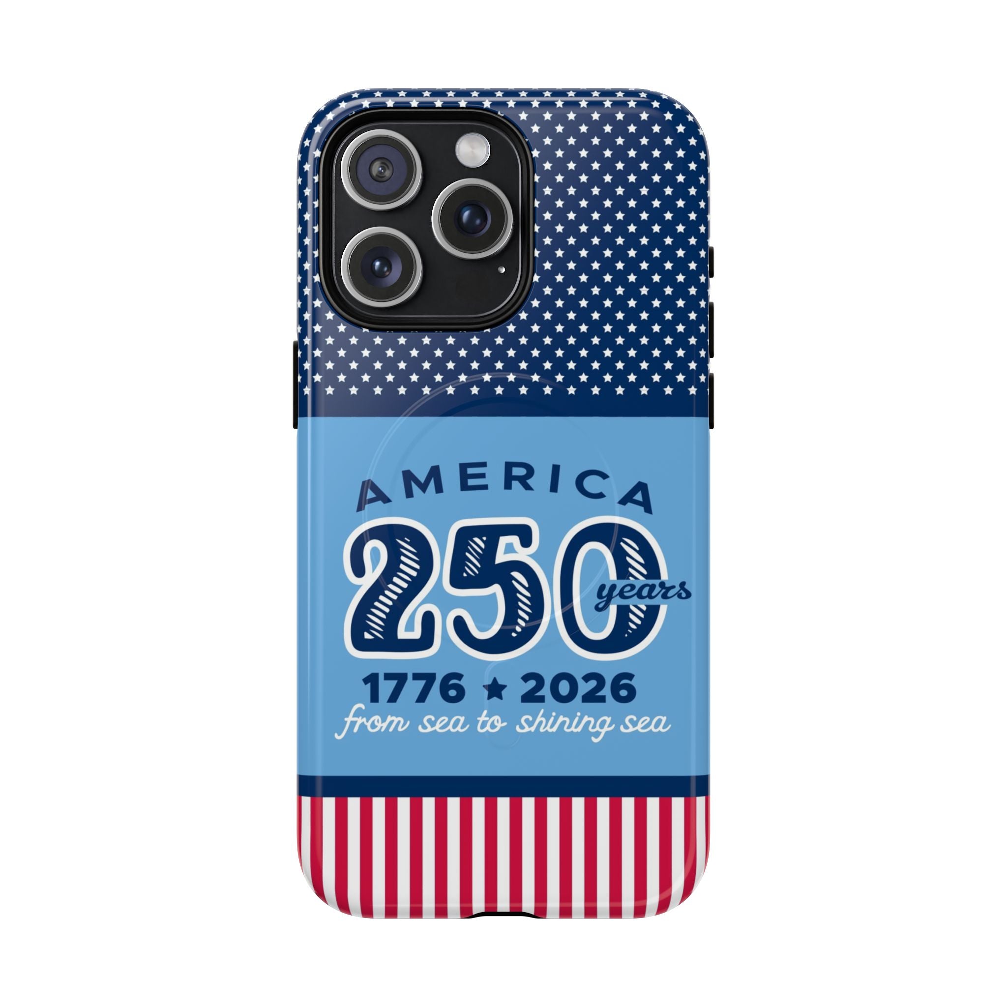 Sea to Shining Sea MagSafe iPhone 15 Pro Max Case – Glossy | navy, sky blue, red, white American stars & stripes 250th anniversary print