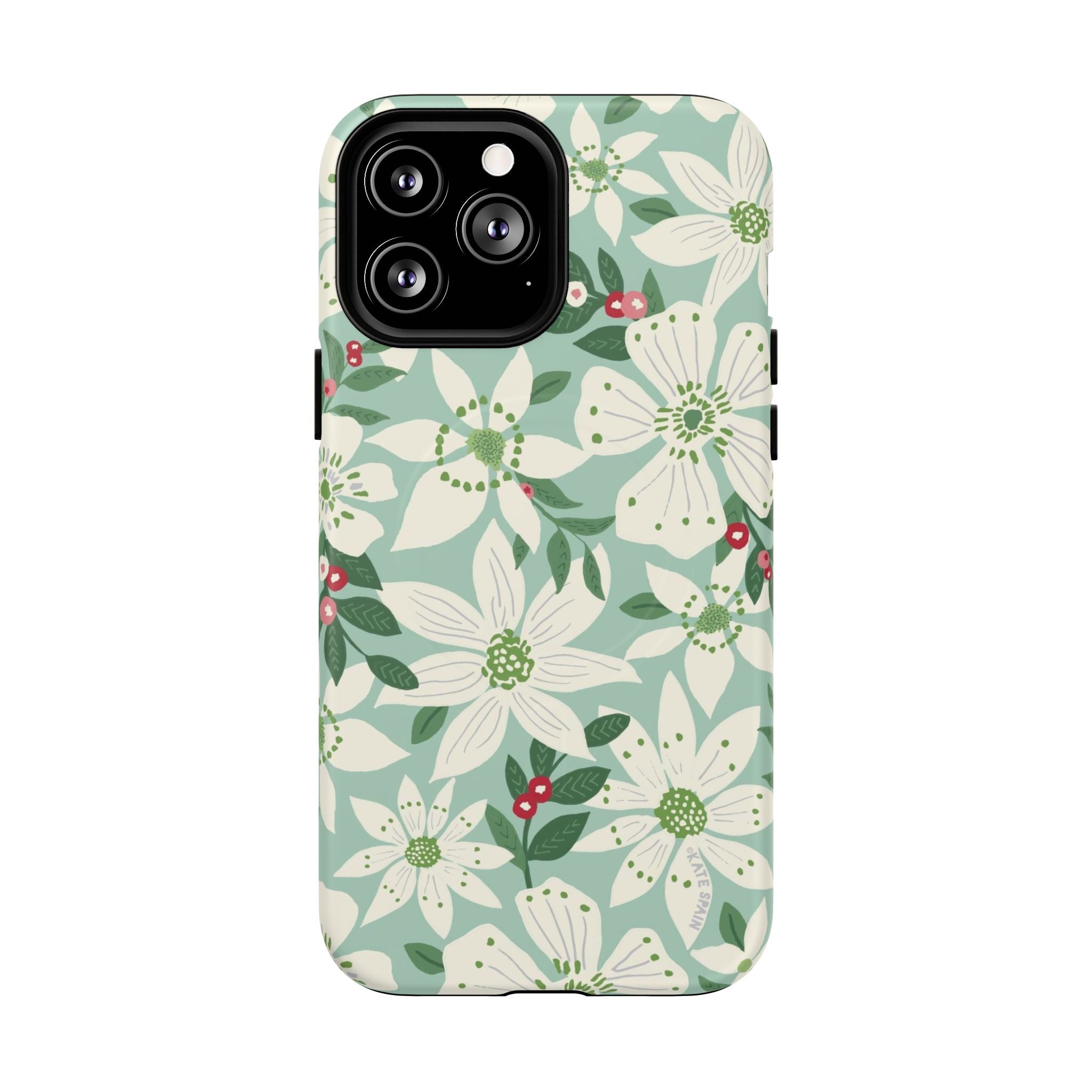 Gardenia MagSafe iPhone 13 Pro Max Case – Matte | light blue, white, green, red gardenia botanical print